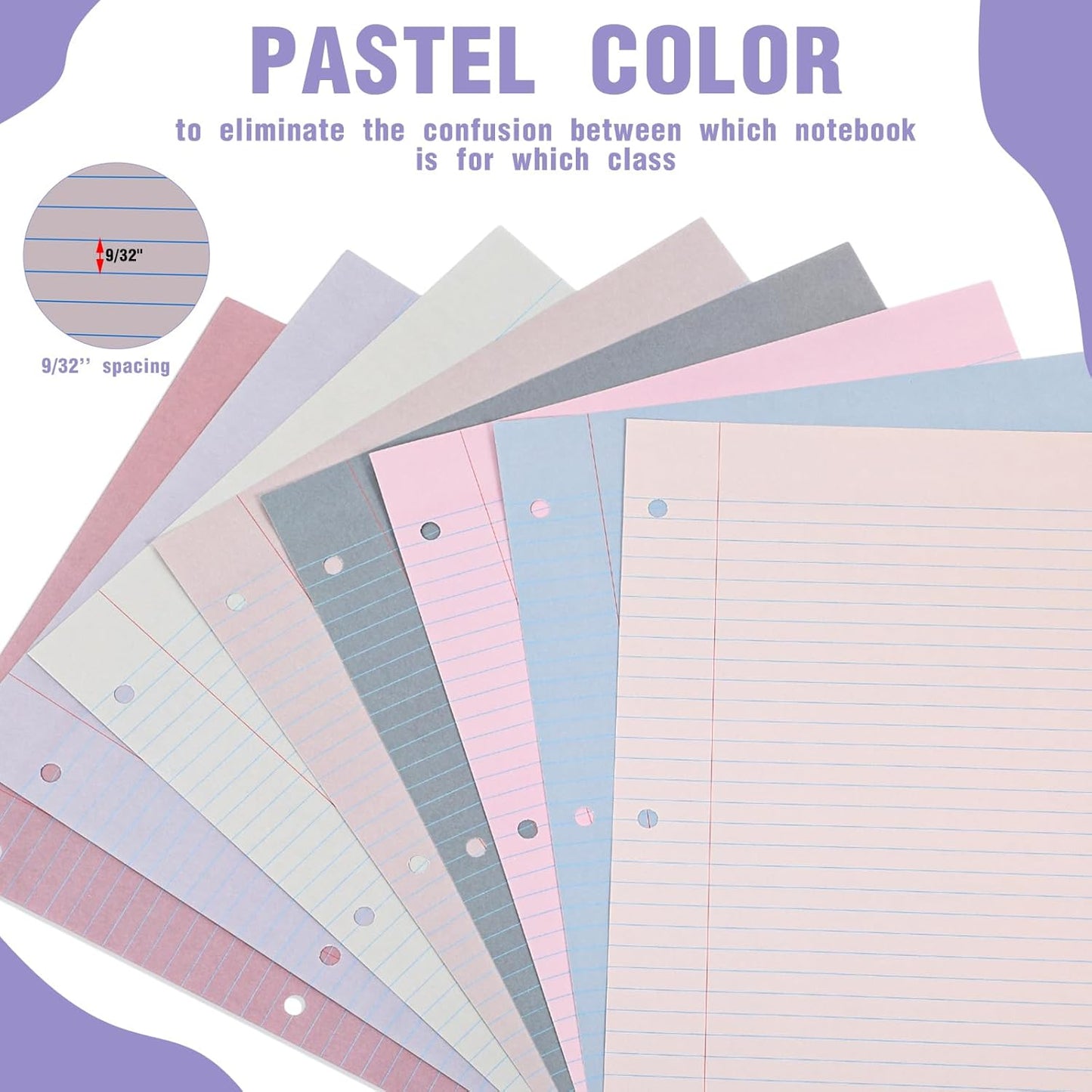 PerKoop 400 Sheets Colored Loose Leaf Paper 8.5" x 11" college ruled Lined 3 Hole Punched notebook Filler Paper for 3 Ring Binders Office School Supplies (Sweet Color)