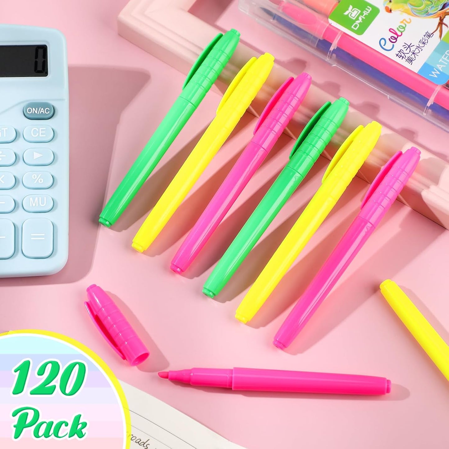 Seajan 120 Pack Highlighters Assorted Colors Highlighter Markers Chisel Tip Highlighter Pens Quick Drying Markers Bulk for Adults Home Office Supplies(Bright Colors)