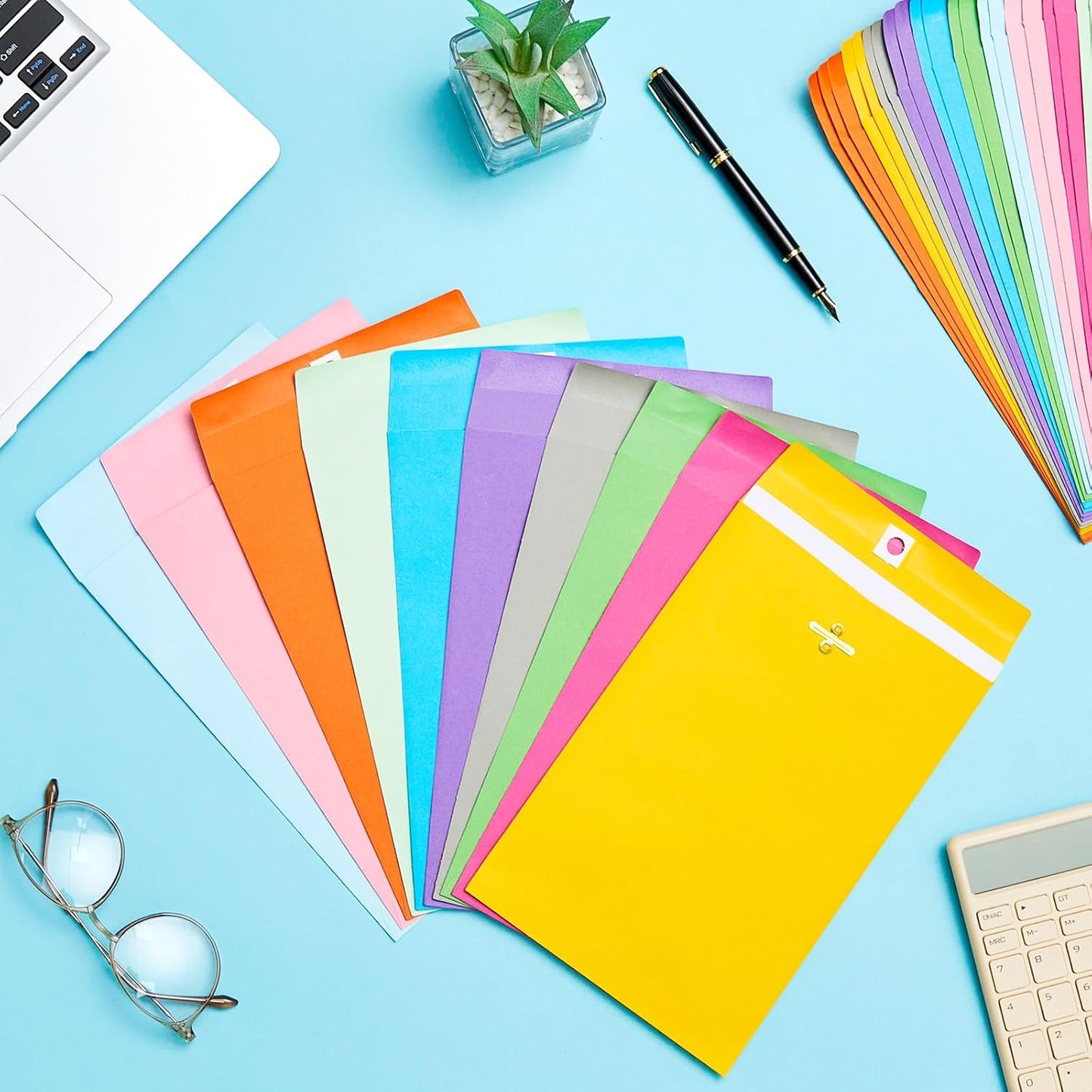 Geyee 50 Pcs 6 x 9 Inch Mixed Colors Manilla Clasp Envelopes Letter Size Mailing Envelopes with Clasp Closure for Filing Storing Documents Office Home Business School