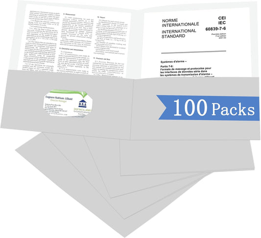 Zzrywuty 100 Packs Two Pocket File Folders with Business Card Slot,Textured Paper,Letter Size,Holds 100 Sheets for School,Office,Business,White