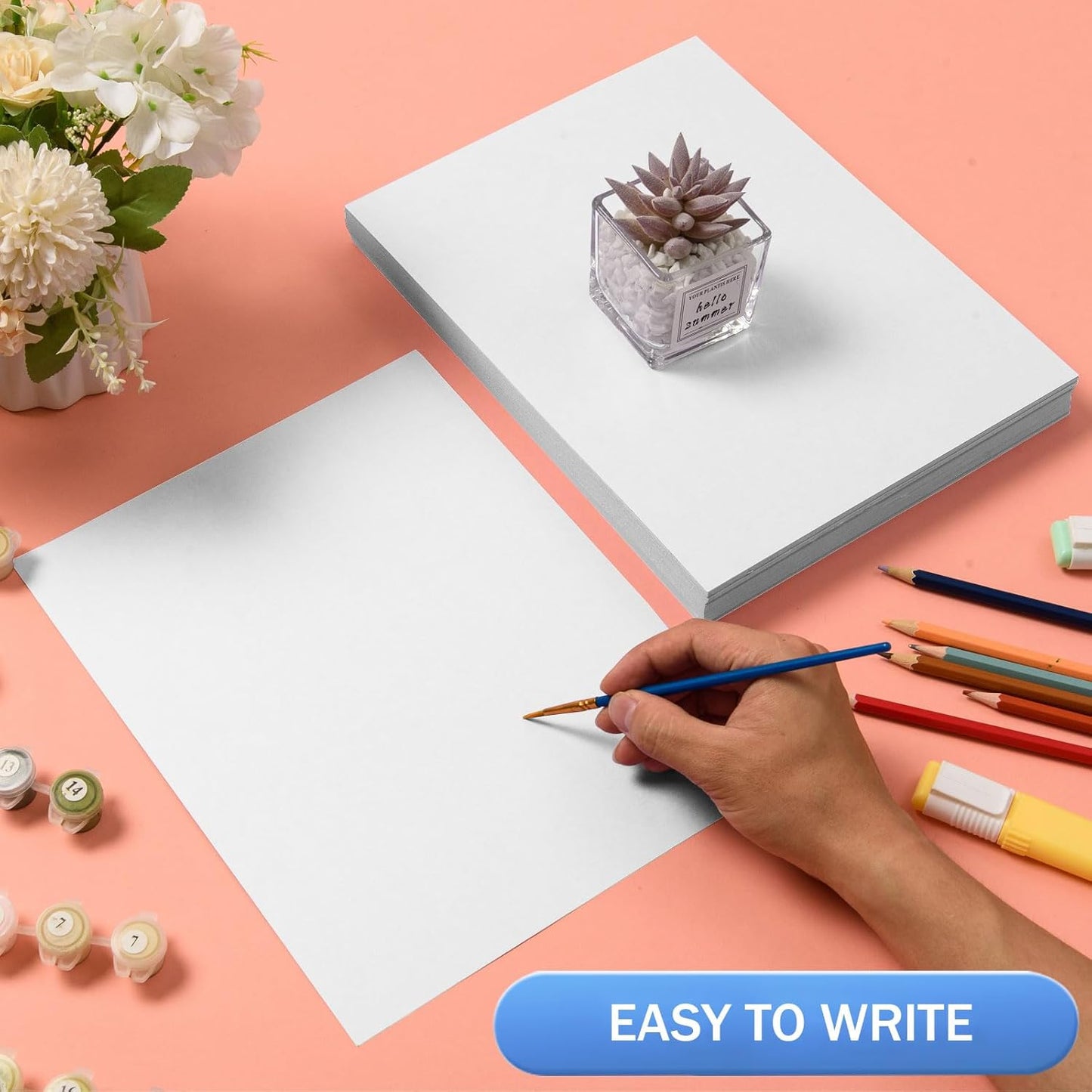 MixTeach 100 Sheets White Cardstock 8.5 x 11 Inch Thick Cardstock Paper, 250gsm/92lb Double Sided White Card Stock Printer Paper for Cards Making, Crafts, Scrapbook, Invitations, Drawing, Printing