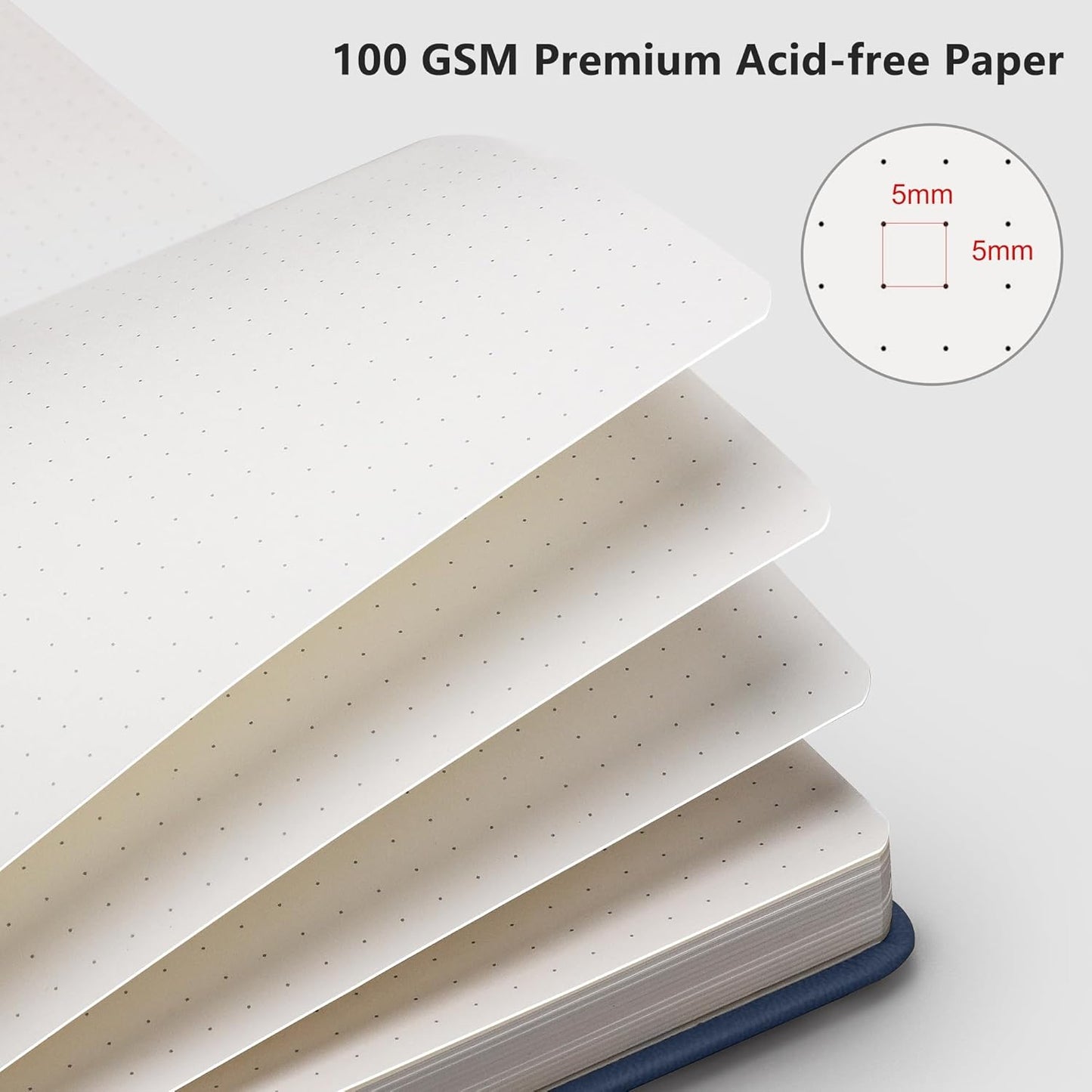 RETTACY Bullet Dotted Journal Notebook, 192 Pages, A5 Medium Size (5.7'' x 8.3''), Leather Hardcover, 100 GSM Thick Paper, for Bullet Journaling, Planning, Tracking (Navy Blue)