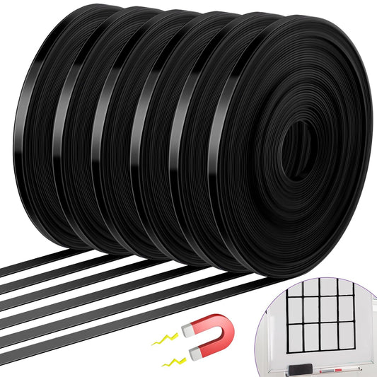 6 Rolls Magnetic Tape Roll Thin Strips, 33 ft Magnetic Whiteboard Graphic Decorative Tape Marking Line Magnet Board Dividers for Classroom Office Art Accessories(Black,0.24 Inch)