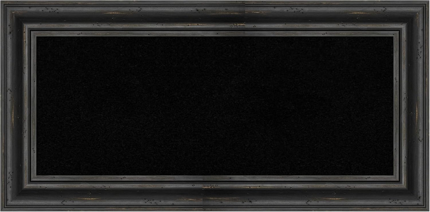 Amanti Art Black Cork Board for Wall, 17x35 Vision Board with Black Wood Frame, Medium Corkboard Office Decor for Home Organization, Country Rustic Corkboard Pinboard to Display Items for Home