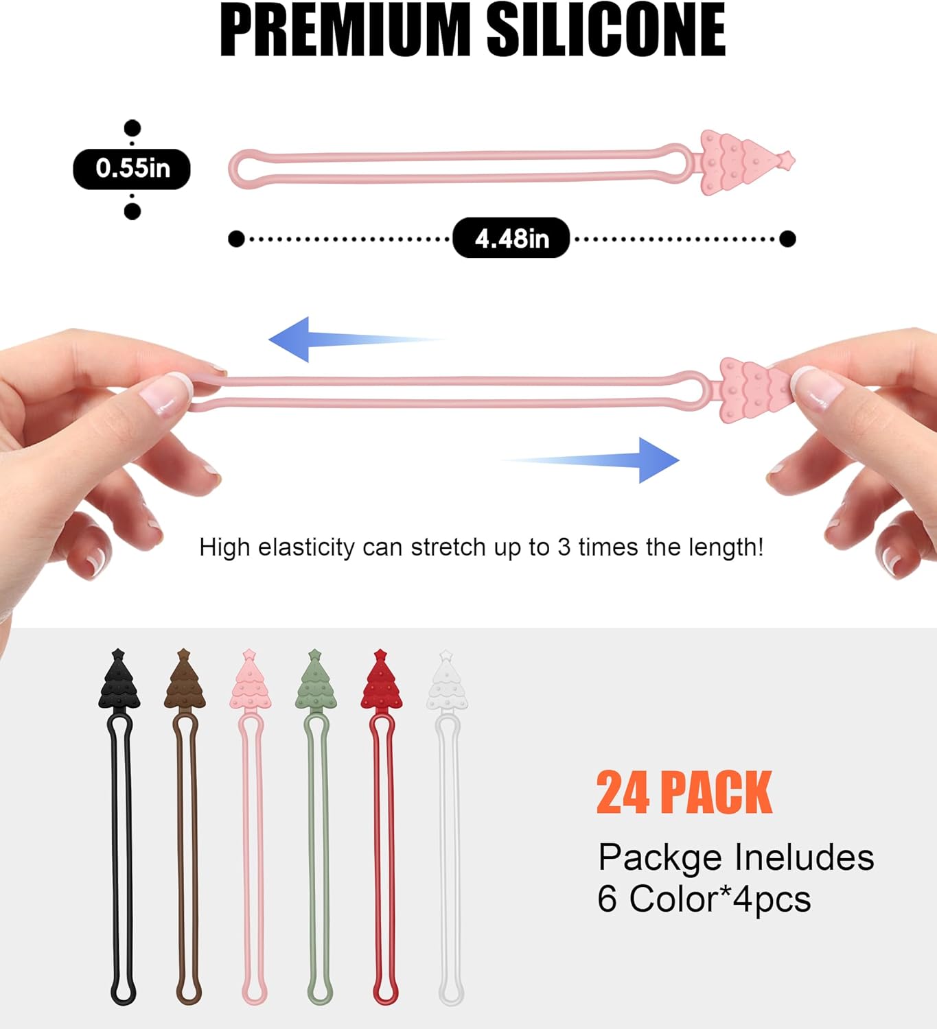 Nearockle 24Pcs Silicone Cable Ties Cord Organizer, 4.5" Reusable Cute Christmas Ties for Bundling Electrical Wire in Home, Office, School, Travel Essentials (Multicolor)