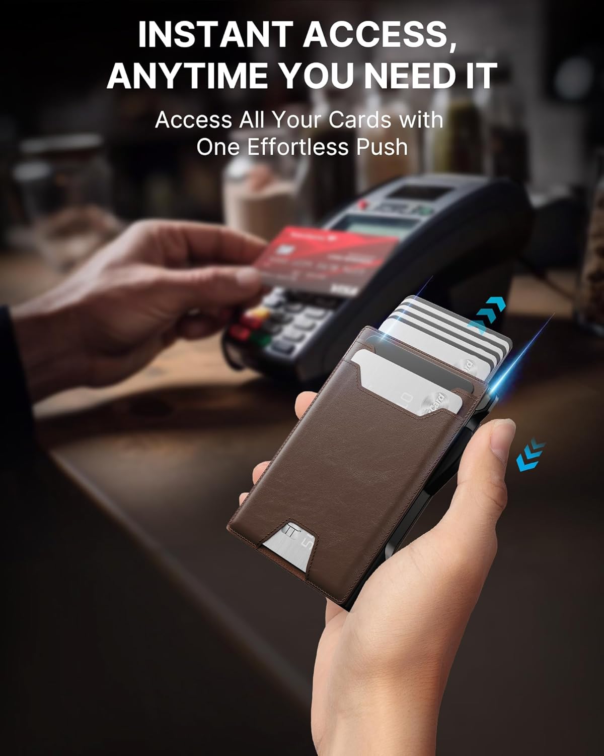 typecase Pop Up Wallet: Slim Wallet with Money Clip, Rfid-blocking, Minimalist, Small, Thin, Compact Card Case, Magnetic Bifold, Front Pocket Wallet, 9-13 Card Capacity, Mens Wallet - Oil Wax Brown