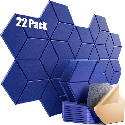22 Pack Self-adhesive Acoustic Panels 12" X 10" X 0.4" - Sound Proof Foam Panels with High Density, Y-Lined Design, Flame Resistant, Absorb Noise and Eliminate Echoes(Telecom Blue)