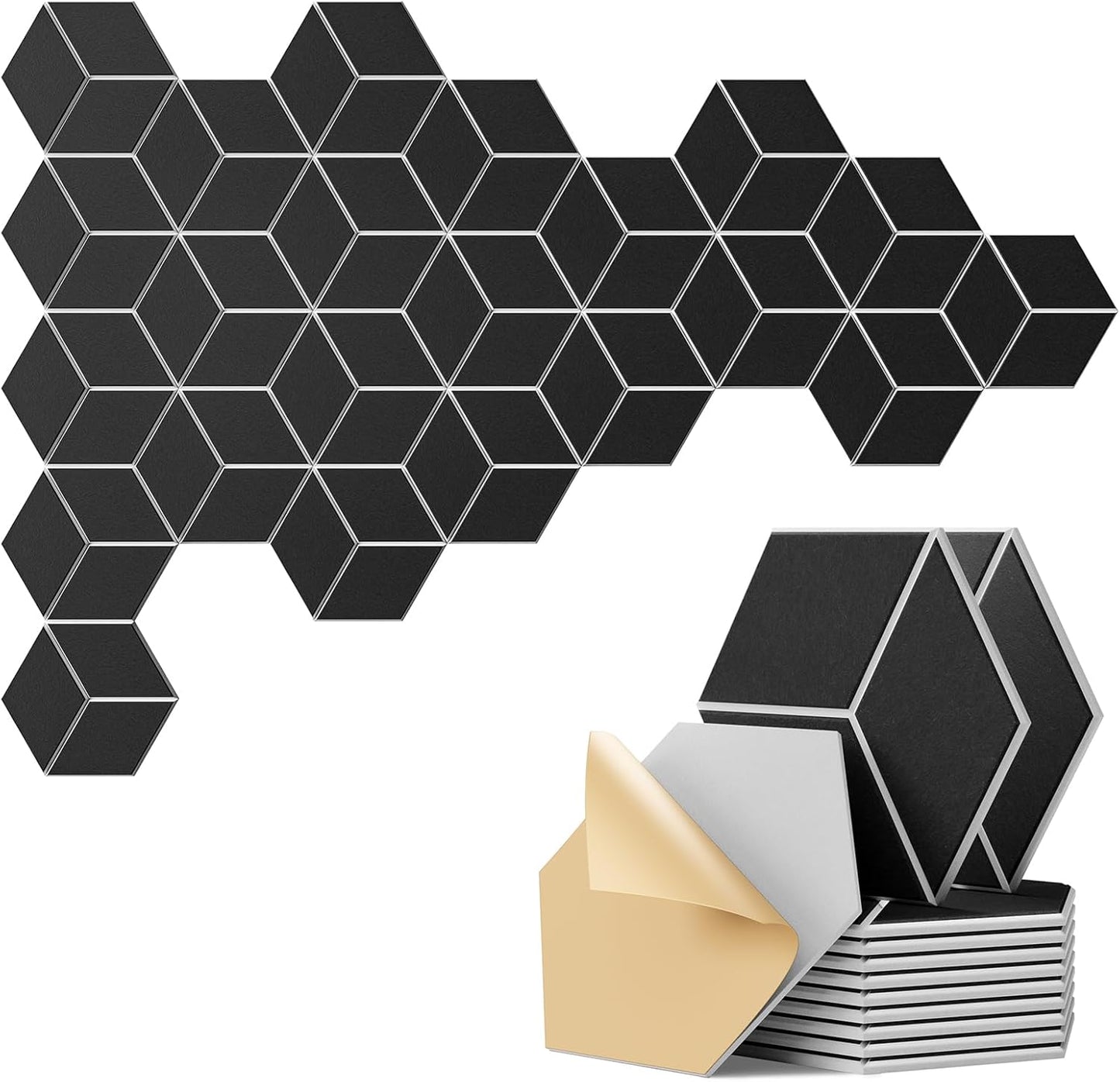 22-Pack Self-Adhesive Acoustic Panels, 12" x 10" x 0.4" – High-Density, Flame-Resistant Soundproof Foam. Absorbs Noise and Eliminates Echoes. Enhance Your Space with Hexagonal 3D Design(BlackFace)