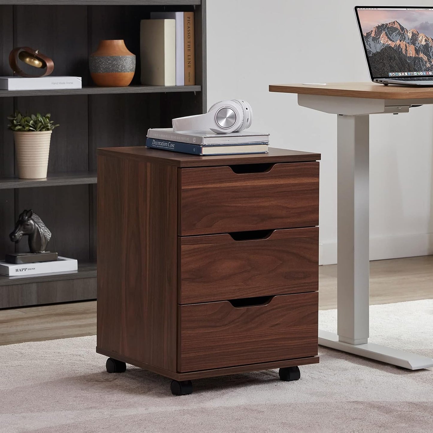 Farini Mobile File Cabinet for Home Office, 3 Drawer Chest Wood, Drawers Unit for Under Desk, Storage Drawers Cabinet Brown