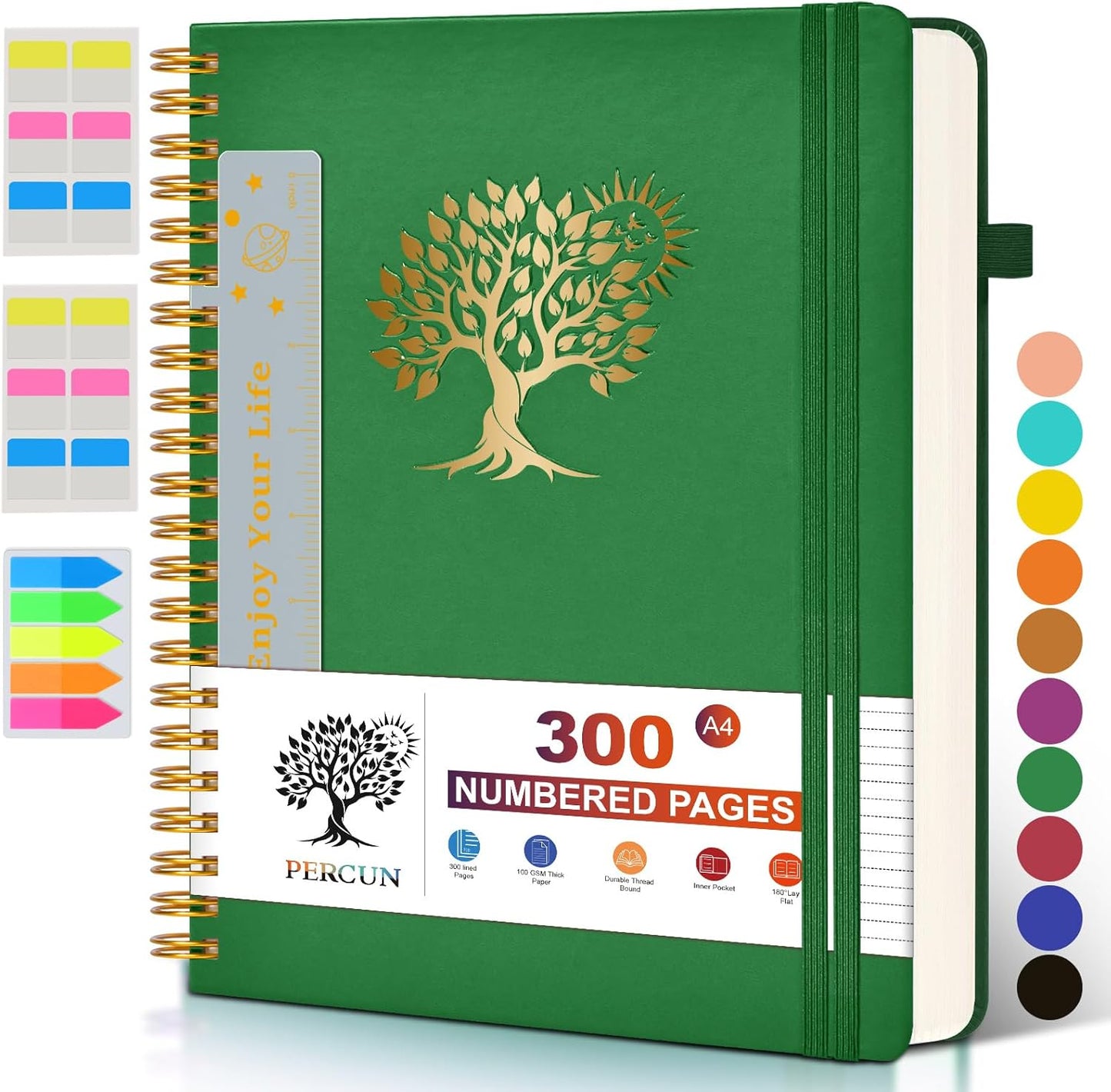 Large Spiral Notebook Journal for Women Men - 300 Numbered Lined Pages, College Ruled, A4 Hardcover Spiral Bound Notebook for School, Work, Note Taking, Writing, Leather Spiral Journal 8.5"x11"