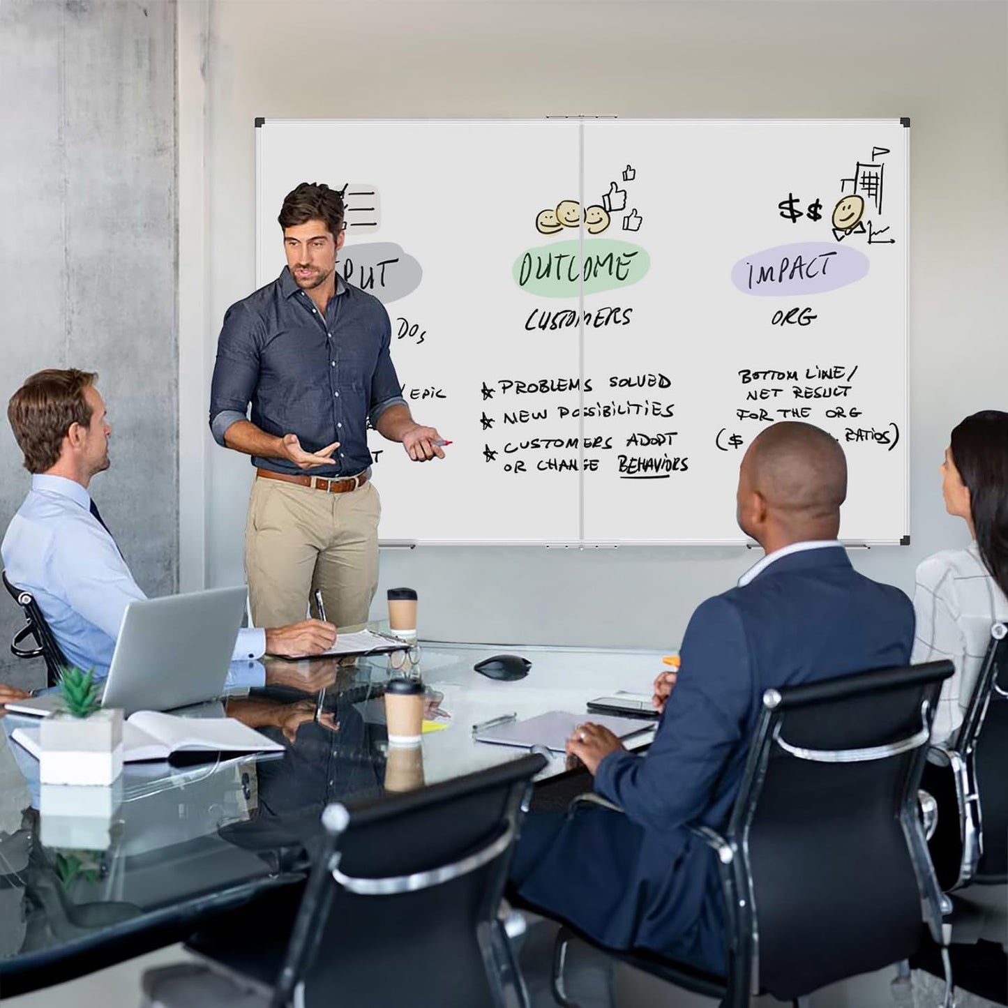 XBoard Magnetic Whiteboard 60 x 48 Inch, Dry Erase Board for Wall with Silver Aluminum Frame Foldable Presentation Board