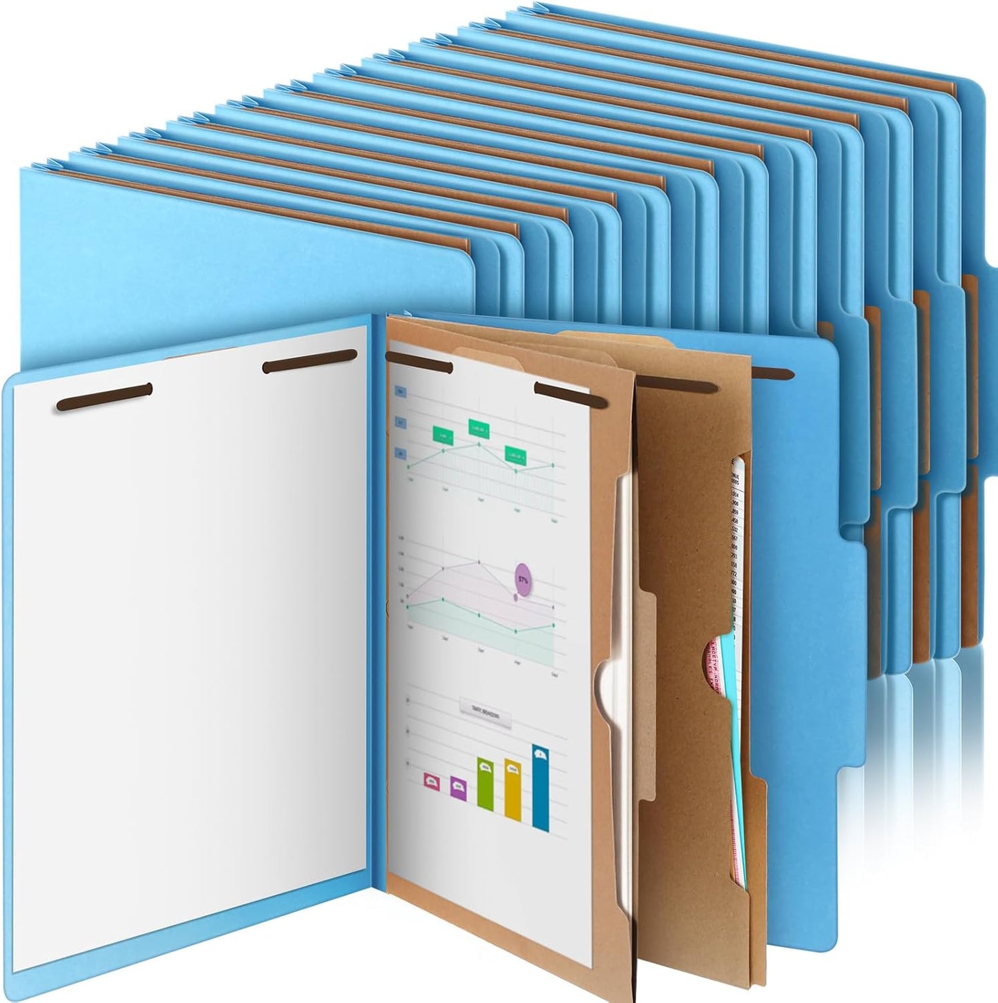 24 Pcs Classification Folders Letter Size, 2 Pocket Dividers Pressboard File Folder with Fasteners, Expanding File Organizer Bulk for Teachers, Clergy, Office, Church, Christmas (Blue)