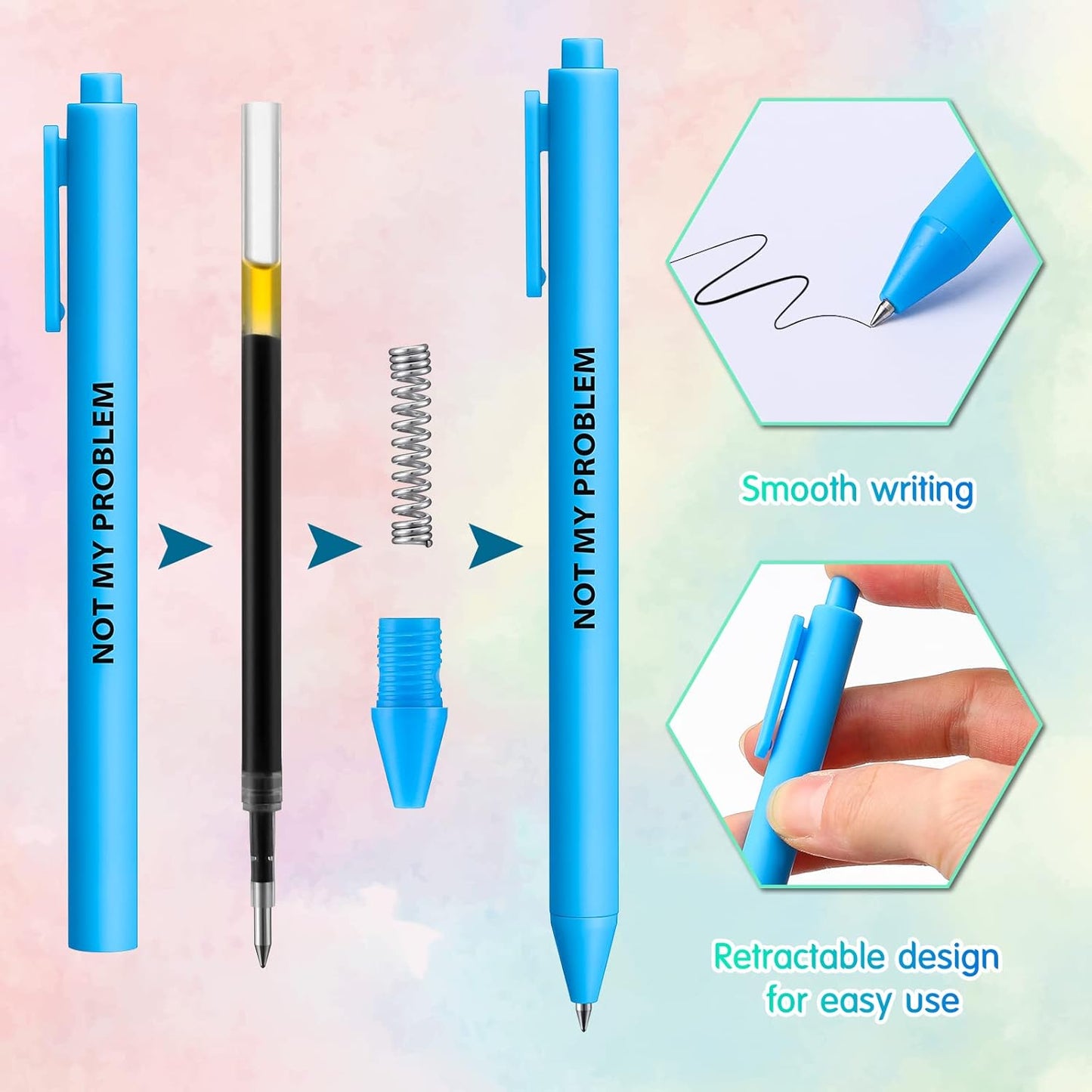 Epakh 50 Pcs Funny Pens Inspirational School Pens Bulk Positive Motivational Quotes on Ballpoint, Black Ink Pen for Adults Back to Schools Gift from Teacher(Optimisti,Bright Colors)