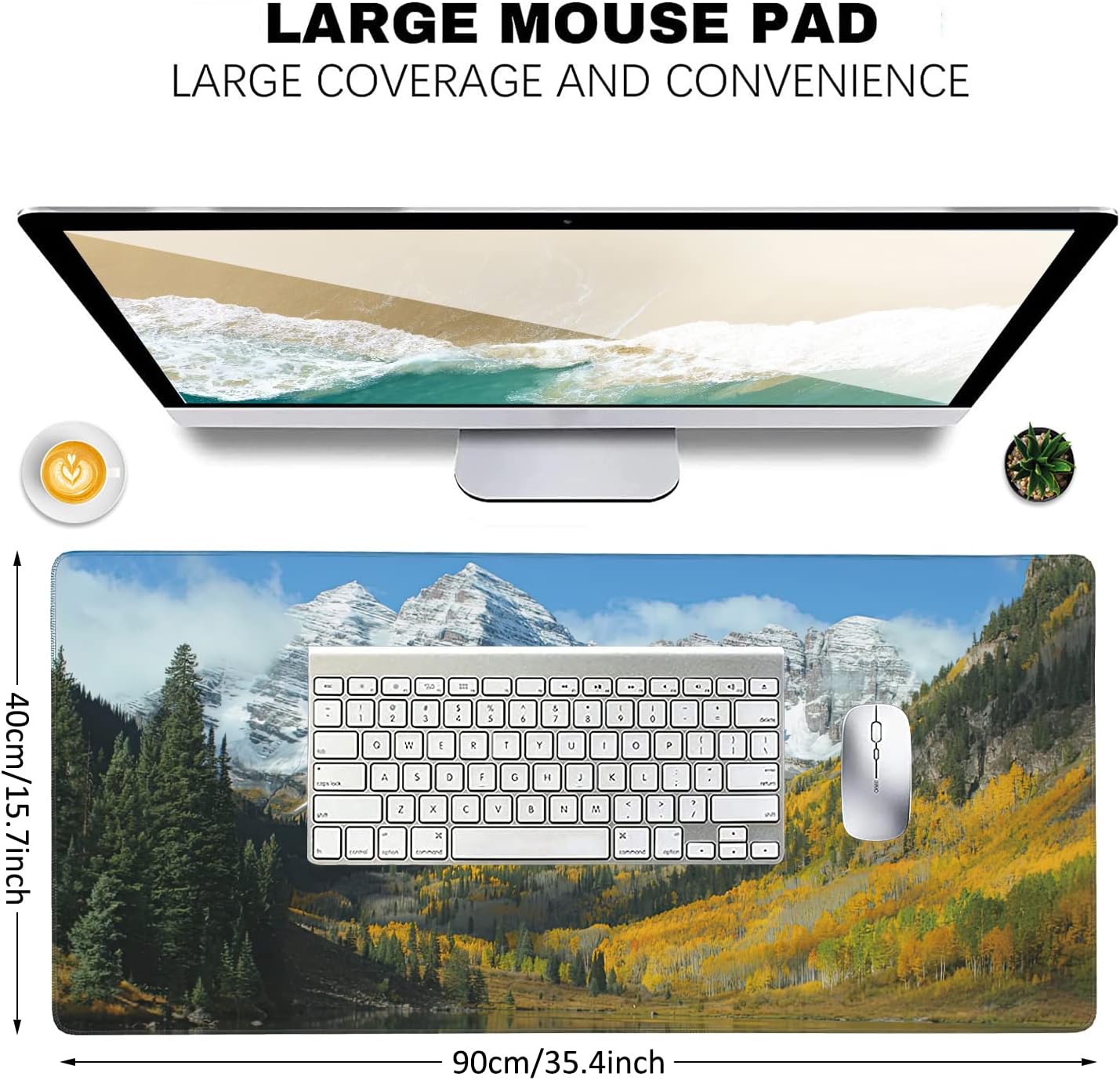 Maroon Bells Peaks and Golden Aspens Extended Gaming Mouse Pad Large Desk Mat with Non-Slip Rubber Base and Stitched Edges,Keyboard Mouse Mat Desk Pad for Work,Game,Office,Home 35.4 * 15.7 Inch