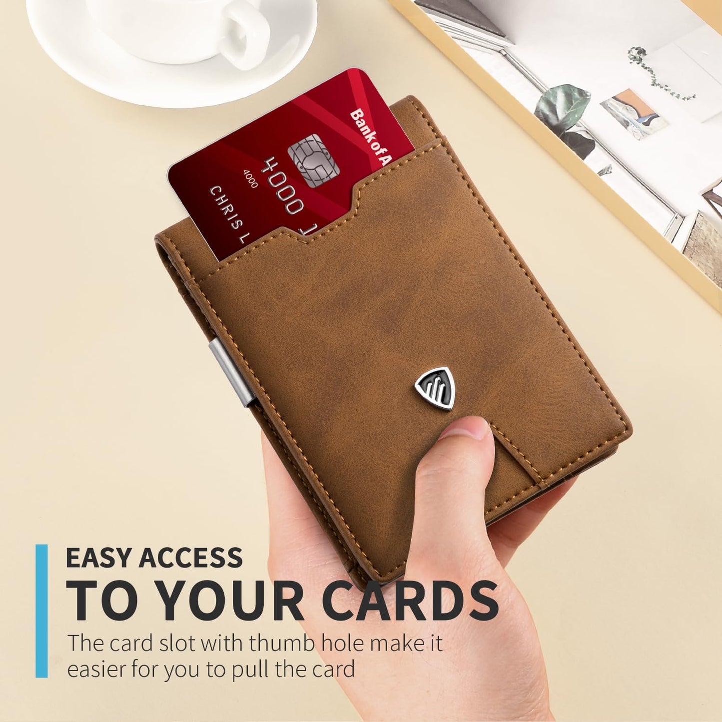 RUNBOX Mens Slim Wallet with Money Clip RFID Blocking Bifold Credit Card Holder for Men with Gift Box