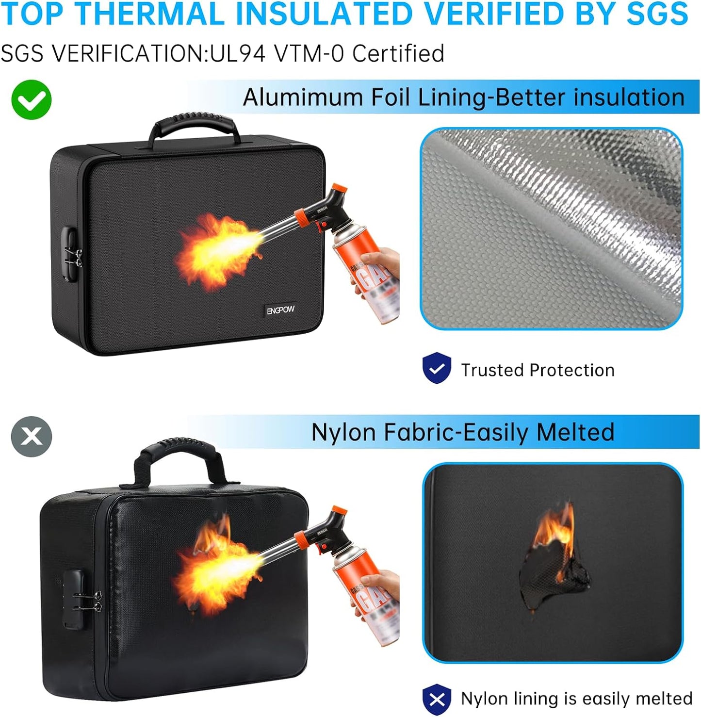 ENGPOW File Organizer Bag with 13 Pocket Accordion File Folder, Fireproof Document Organizer with Lock& Labels,Multi-Layer Portable Home Travel Safe Storage Box for Important Documents,Files and More