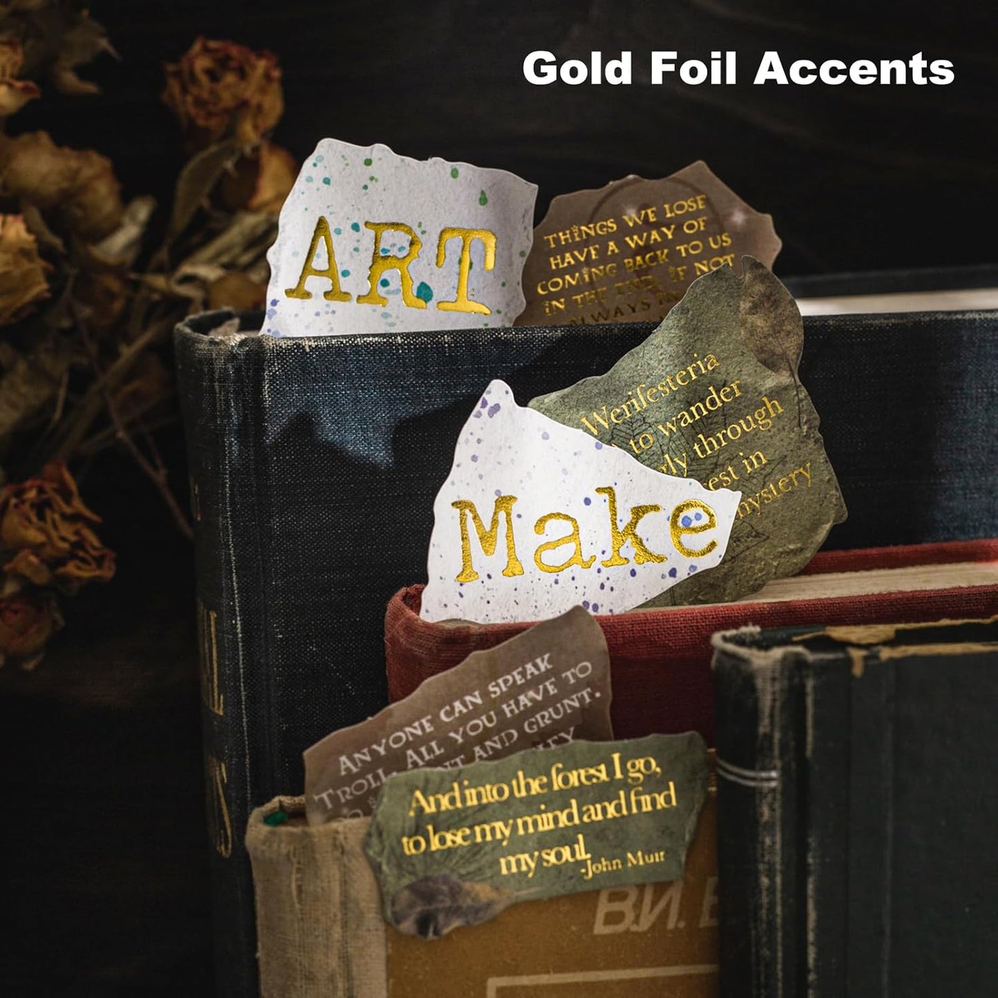 180Pcs Retro Dictionary Stickers with Gold Foil Accents, Vintage Word Stickers for Scrapbooking, Journaling, Crafts, DIY Ephemera Supplies