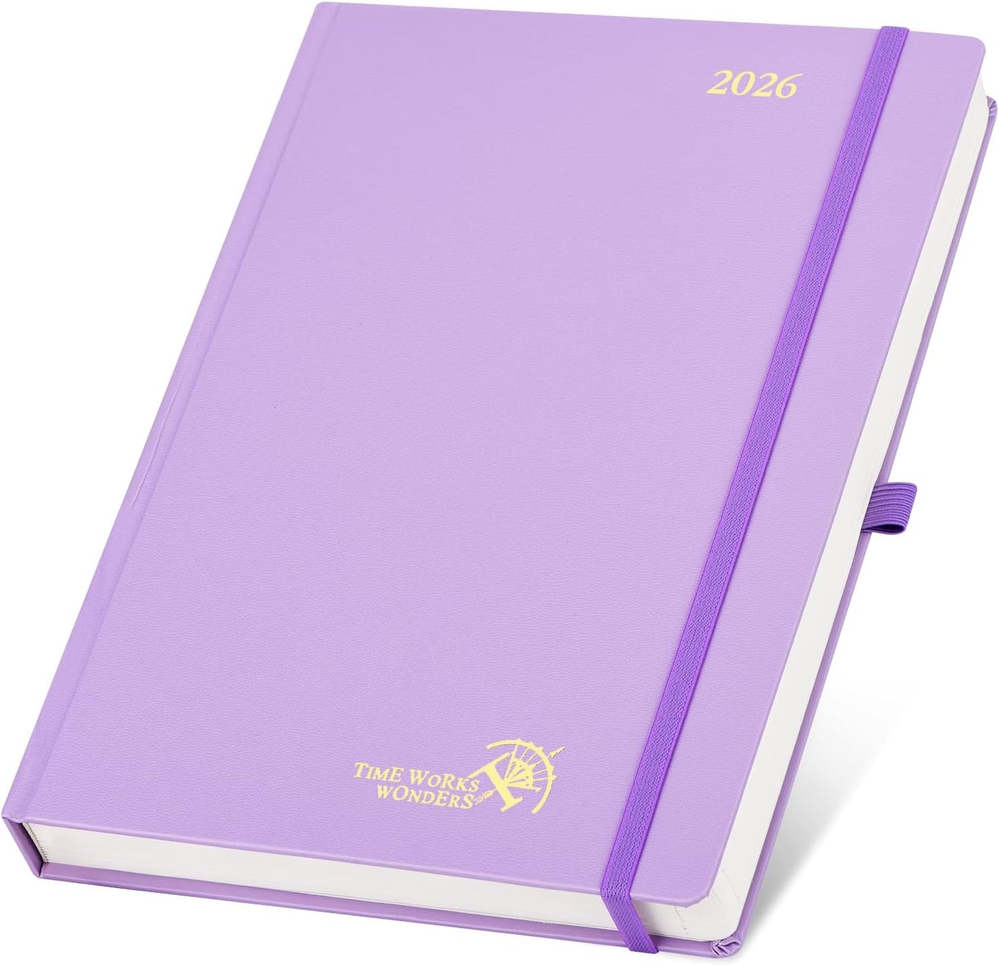 POPRUN 2026 Daily Planner One Page Per Day Even Weekends A4 Large Size (8.5" x 12") - 12 Months Calendar Hourly Appointment Book with Inner Pocket, Pen Holder, Hardcover - Violet