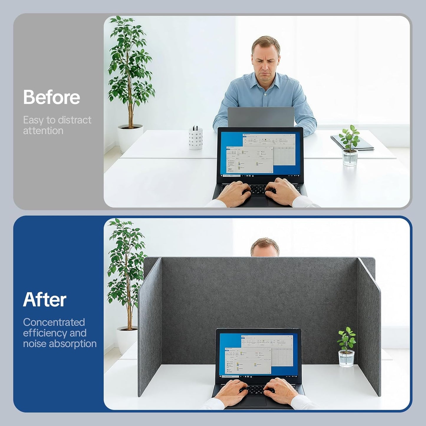 Desk Divider Privacy Screen 3 Panel Sound Absorbing - 47.2”x 23.6”x 19.7” Freestanding Acoustic Partitions for Office, Noise Reducing Panels for School, Home, Library,Dark Grey