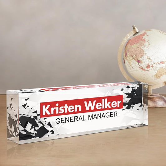 Gowellly Desk Name Plate Personalized - Custom Acrylic Name Plate for Desk - Enterprise Custom Logo/Text nameplates - Employee Appreciation Gifts (White/Red)