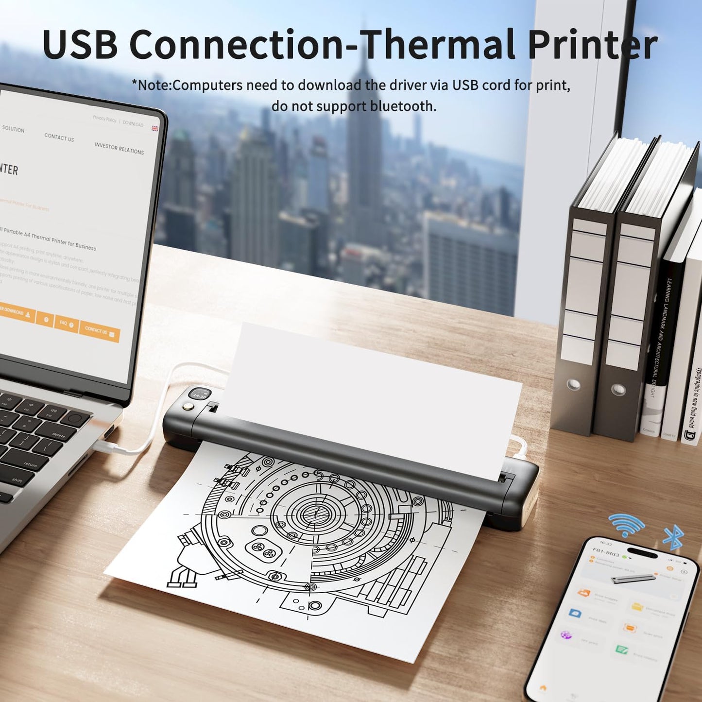 Rongta Portable Printers Wireless for Travel, WiFi & Bluetooth Mobile Printer, Thermal Inkless Printer for School/Office/Home Use, Compatible with Android,iOS & Laptop (Gray)