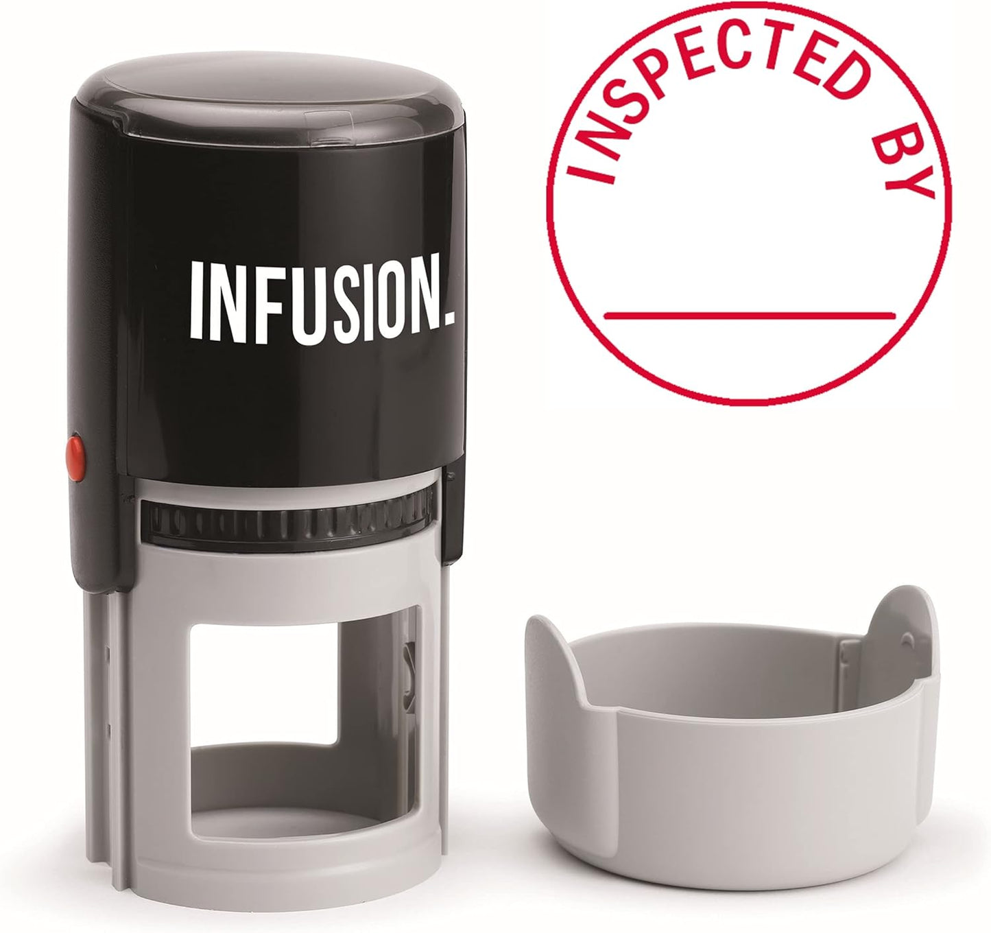 Infusion Custom Text Round Self-Inking Rubber Stamp (2" Diameter) - 1 Line of Rounded Text with Initial Line and Border