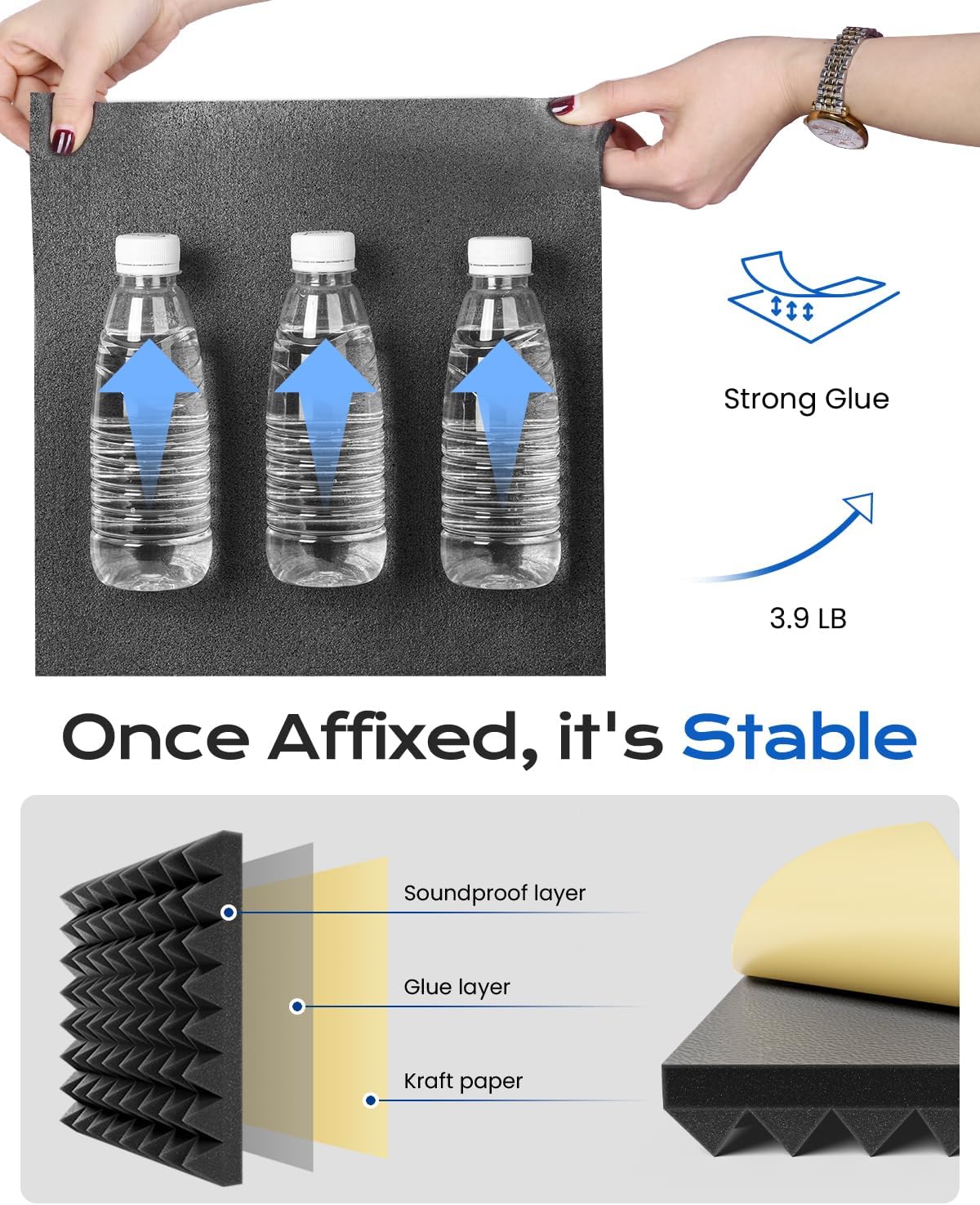 Sonicism Sound Proof Foam Panels for Walls Self-Adhesive Pyramid 41 Pack, 2" X 12" X 12" Soundproof Wall Panels High Density Acoustic Foam Panels Fast Expand,Sound Absorptio&Decoration,Black