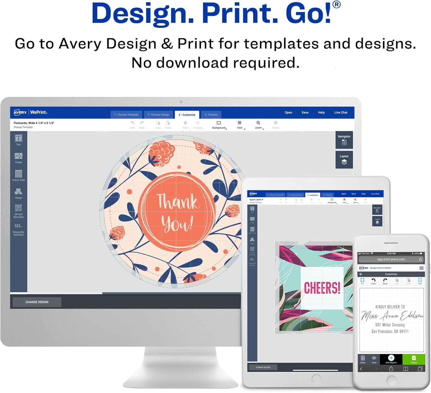 Avery Matte White Rectangle Labels, Sure Feed Technology, 2" x 4", 2,500 Matte White Printable Labels