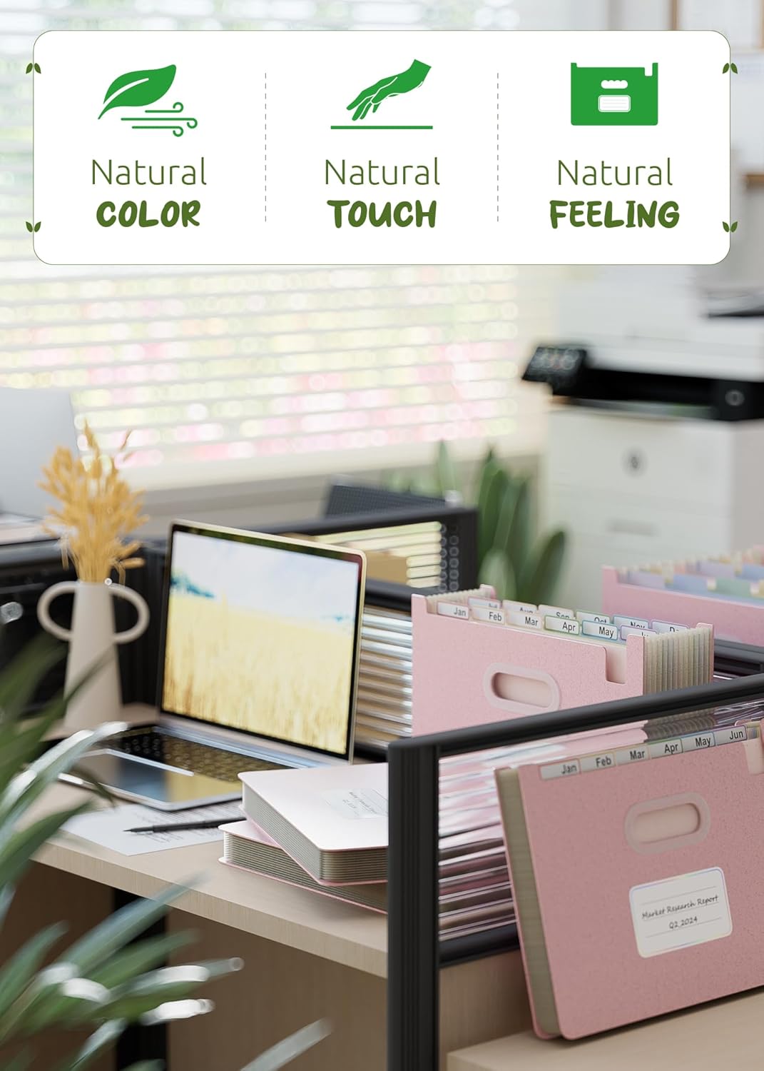 Accordion File Organizer, 12 Pockets Wheat Straw Expanding File Folders, Upright&Open Top, Monthly Bill Receipt Organizer, 100%BPA Free, Return to Nature, Healthy Living,Letter/A4 Size-Strawberry Pink