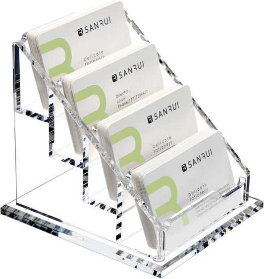 YUXUN Business Card Holder for Desk Clear Acrylic Business Cards Display Stand Name Card Holder Case Organizes 200 Cards-4 Slot 4 Tier 1 Pack(4 slot-H)