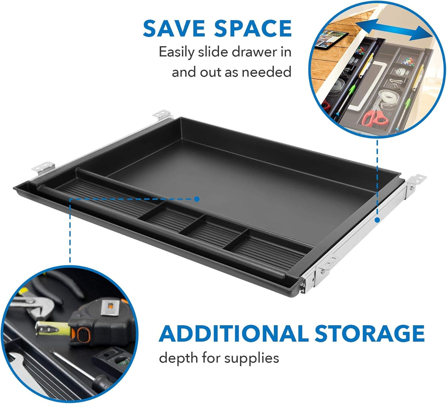 MOUNT-IT! Large Under Desk Pencil Drawer | 21.25” Width | Ball Bearing Slides Out Tray Organizer for Paper, Pencil, and Office Accessories (BLACK)