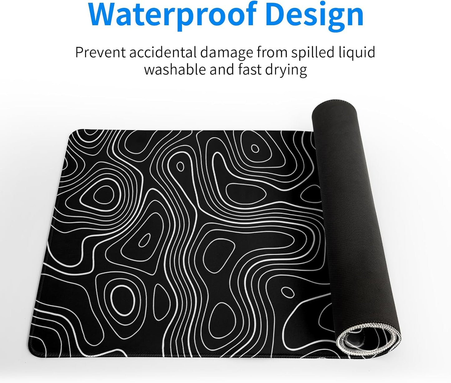 Topographic Contour Gaming Mouse Pad Black Large Mouse Pad for Keyboard and Mousepad Desk Mat with 3mm Non-Slip Base and Stitched Edge for Gaming and Office Computer Mat Protector Mat 27.6x11.8 Inch