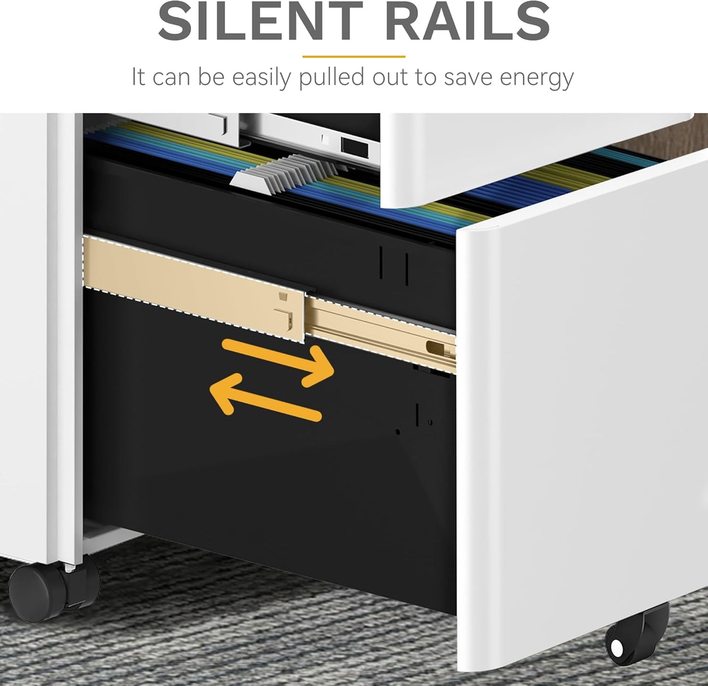 DWVO 3-Drawer Vertical File Cabinet, Mobile Filing Cabinet with Lockable, Pre-Assembled Compact Slim File Cabinet, Portable Office Storage for A4/Letter/Legal Documents (White)