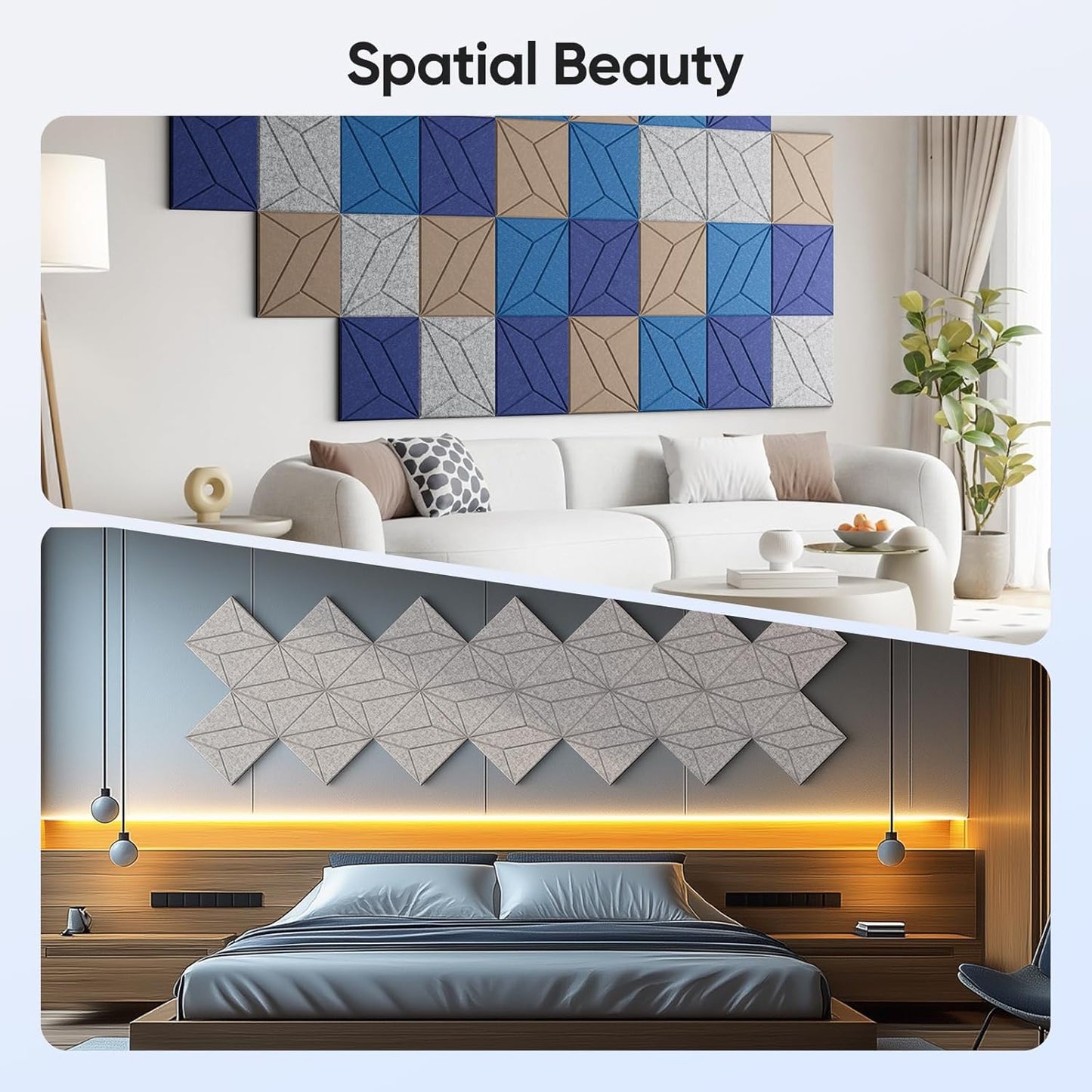 12 Pack 12" X 12" X 0.4" Acoustic Panels for Wall Sound Absorbing, P-Stripes Square Self-Adhesive Sound Panels, High Density Suitable for Multiple Scenarios(Silver Gray)