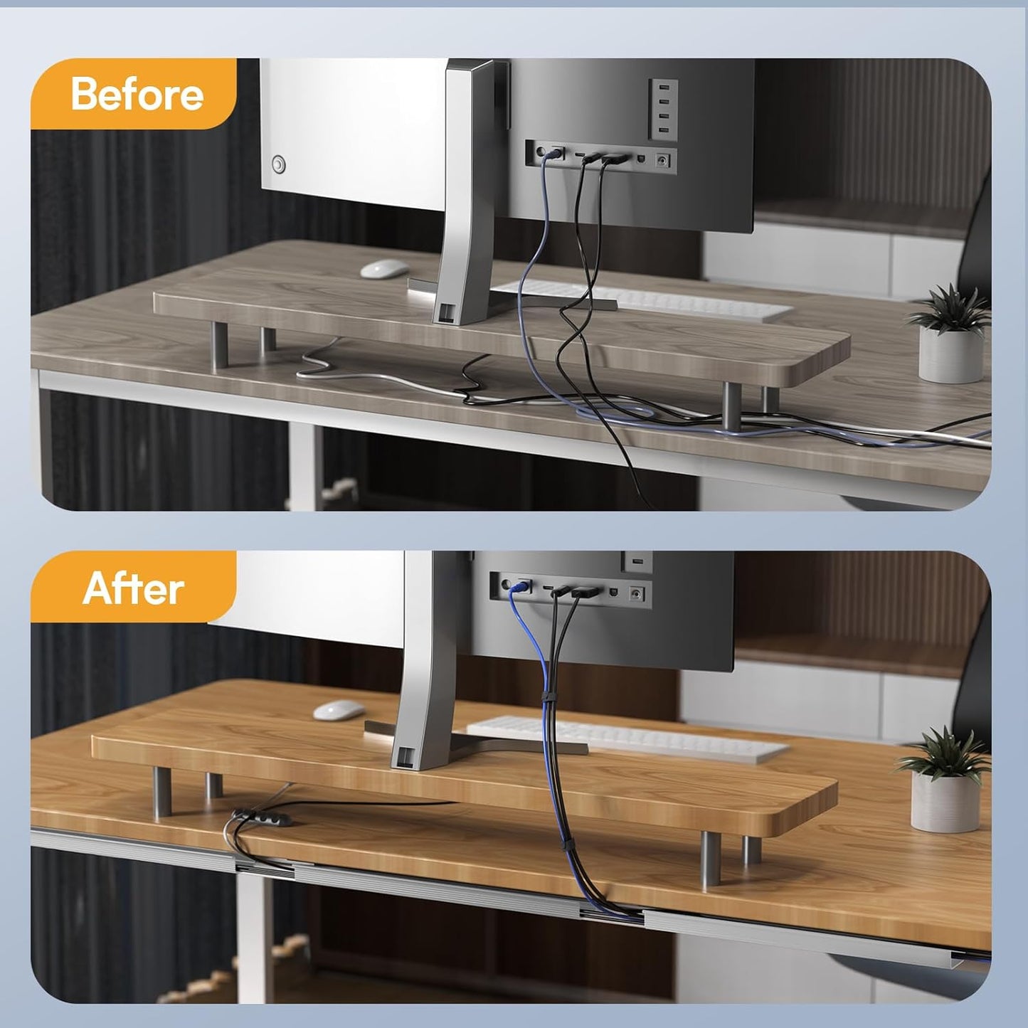 Delamu 2 Pack 15.7in Under Desk Cable Management, 2 Pack Safe Tidy Cable Management Under Desks for Home Office, Cord Organizer for Desk, Wire Organizer Kit, Grey