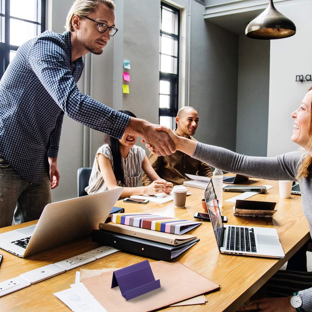 Business Card Holder for Desk 1 Pack Aluminum Business Card Holder Display Violet Blue Business Card Stand Desktop Business Card Desk Holder for Agency, Office, 35-50 Business Cards Capacity