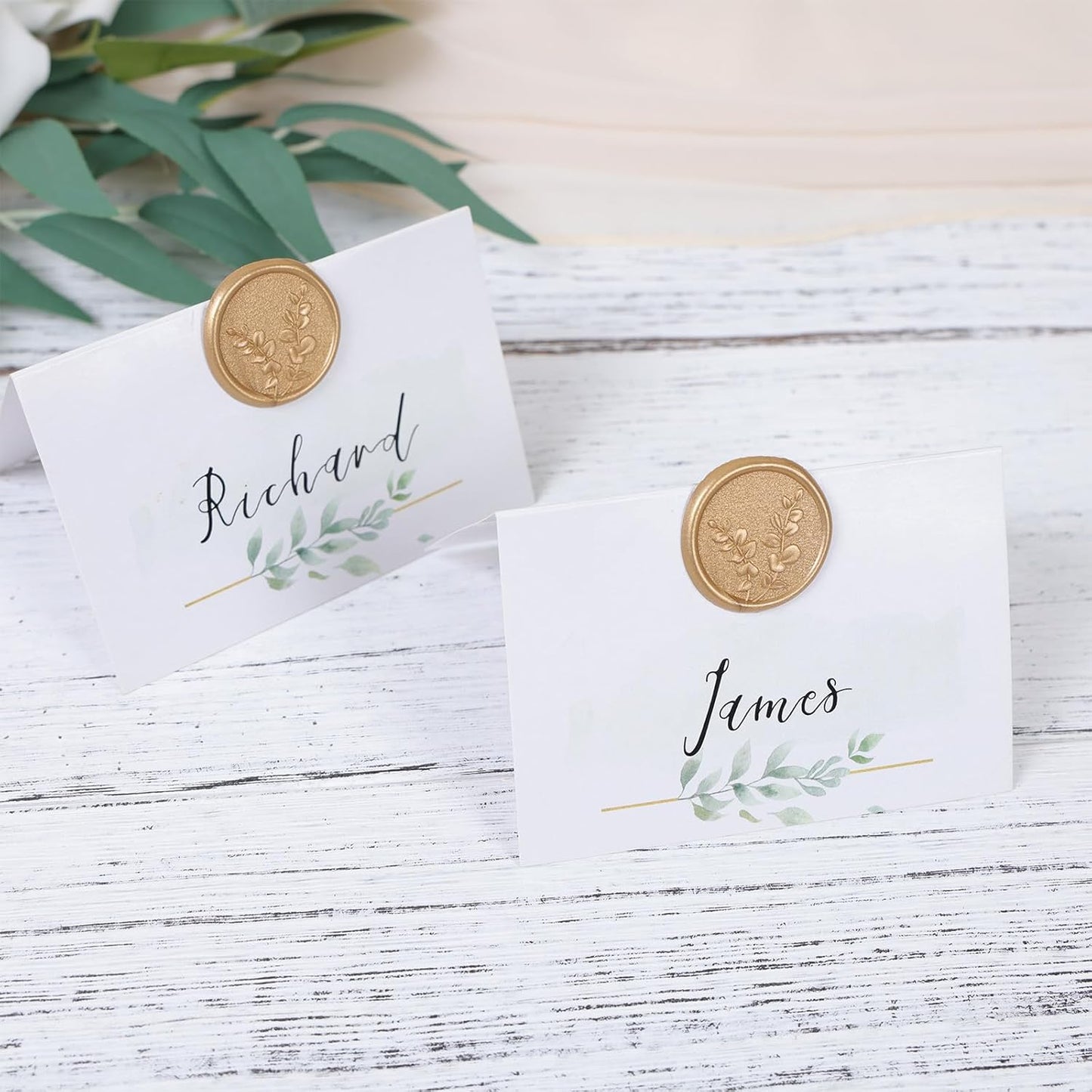 UNIQOOO Wax Seal Stickers - Eucalyptus Leaves Wedding Invitation Envelope Botanical Seal Stickers, 50 Pcs Self- Adhesive Light Gold Stickers, Perfect for Invitation, Christmas, Gift Wrapping, Party
