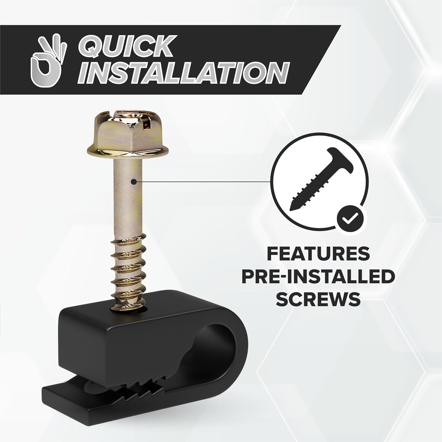 THE CIMPLE CO Wire Clips, Single Cable Wall Clip, Coaxial, Cat6, Electrical Wire, Ethernet, 1/4 in (6 mm) Screw Fastener, 50 Pack, Black