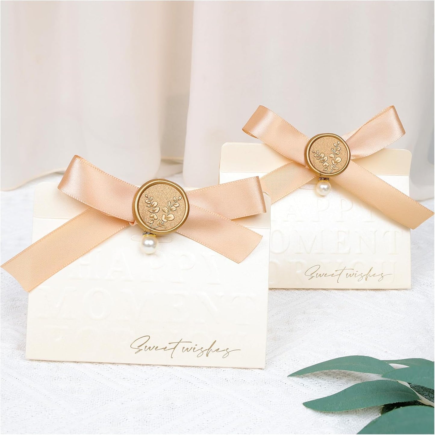 UNIQOOO Wax Seal Stickers - Eucalyptus Leaves Wedding Invitation Envelope Botanical Seal Stickers, 50 Pcs Self- Adhesive Antique Gold Stickers, Perfect for Invitation, Christmas, Gift Wrapping, Party