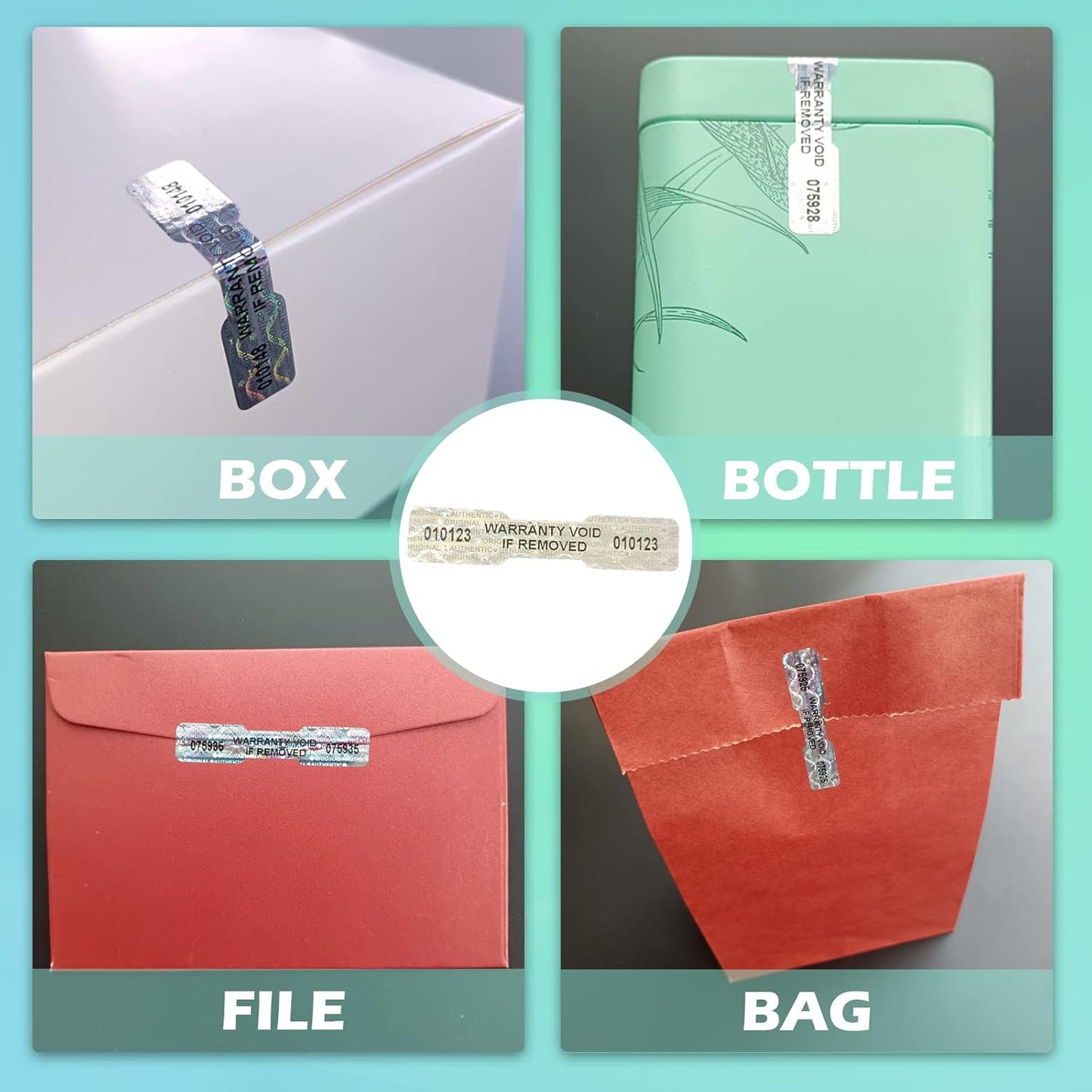 300 Pcs Bone Silver Hologram Sticker Holographic Tamper Evident Label High Security Warranty Seal Sticker with Serial Numbers(0.4 Inch X 2 Inch,GQYHLABO)