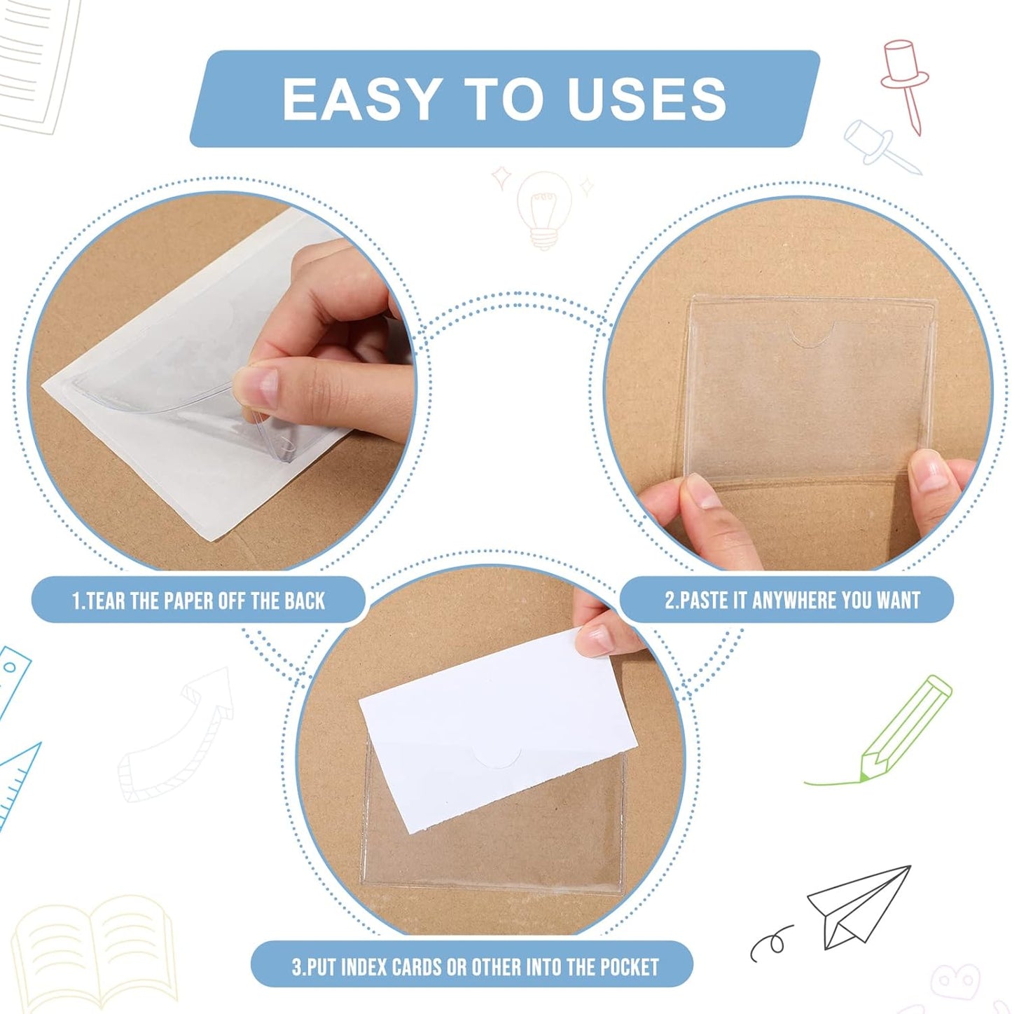 Chinco 30 Pcs Self Adhesive Pockets, Bin Labels for Storage Bins, Clear Pocket Label Sleeves, Plastic Index Card Holder with Top Open for Organizing Bins Box Drawer(4.06 x 2.48 inches)