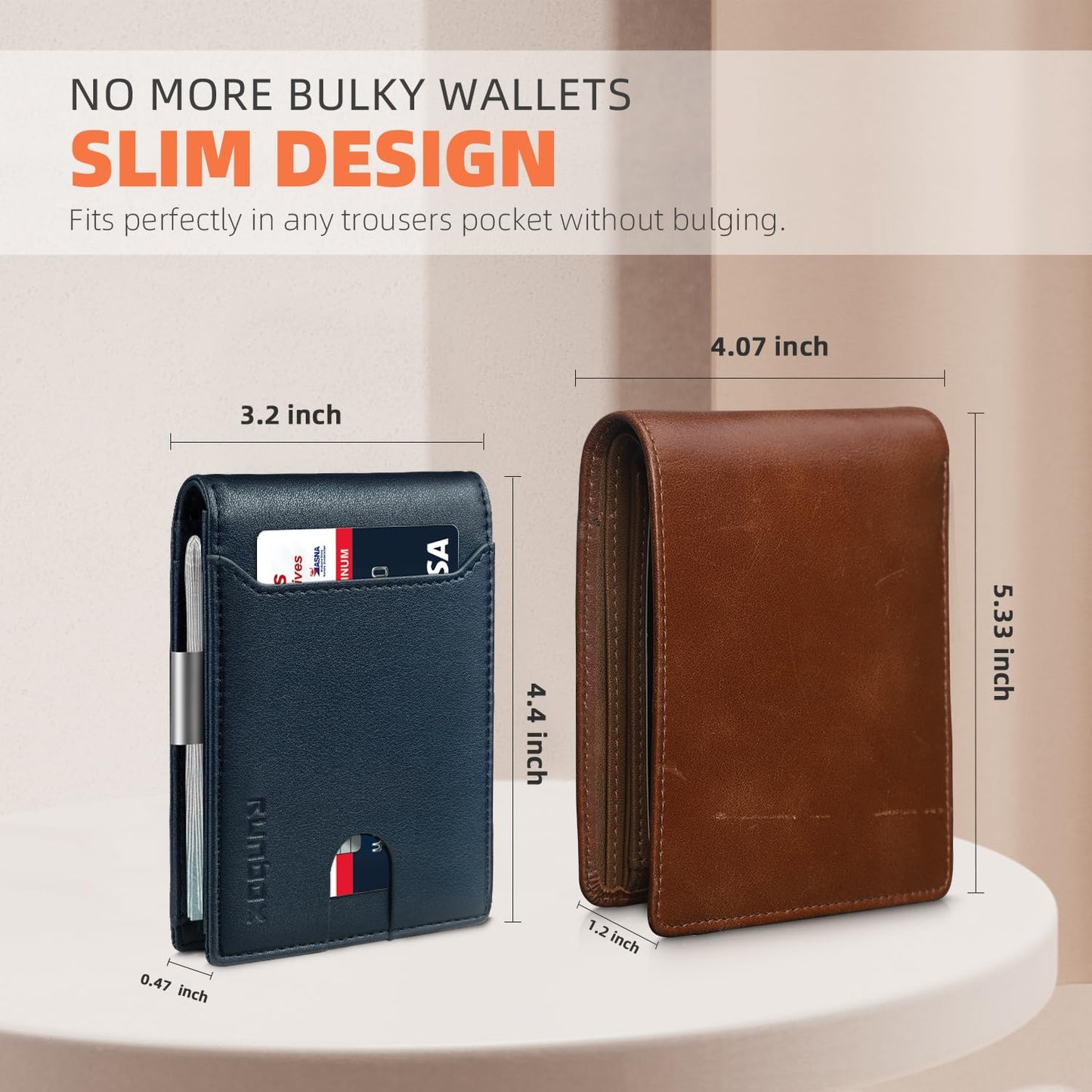 RUNBOX Slim Wallets for Men - Leather Money Clip Mens Wallet - RFID Blocking Front Pocket Bifold Wallet - Thin Credit Card Holder with Gift Box