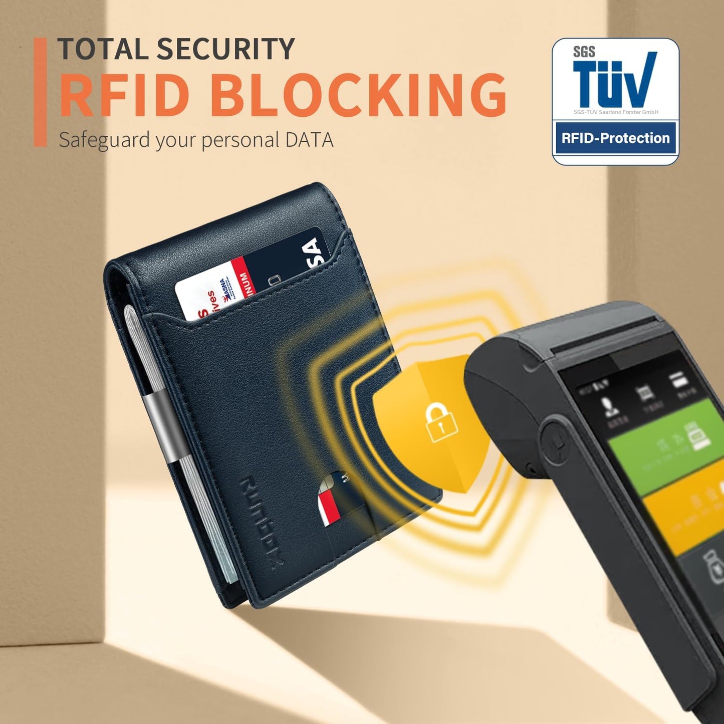 RUNBOX Slim Wallets for Men - Leather Money Clip Mens Wallet - RFID Blocking Front Pocket Bifold Wallet - Thin Credit Card Holder with Gift Box