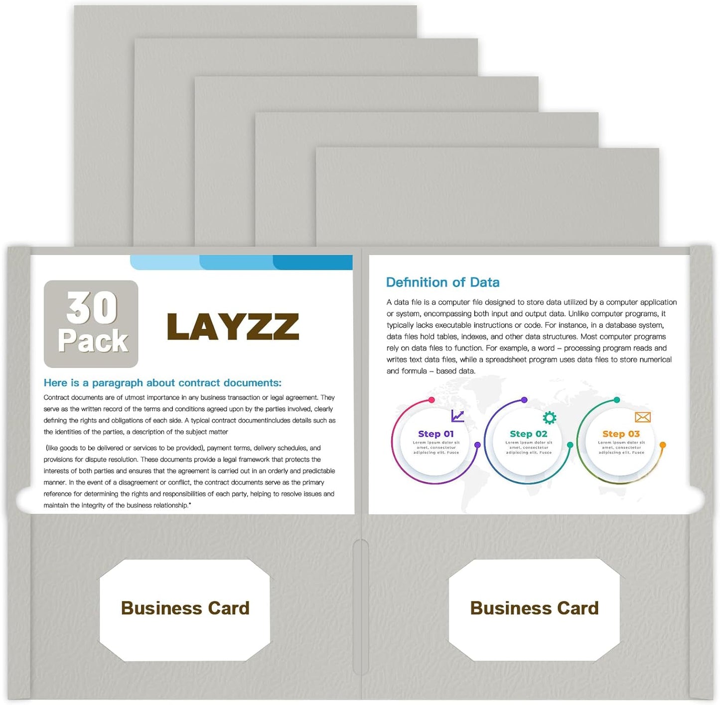 Folders with Pockets, LAYZZ 30 Pack Paper Pocket Folders, 2 Pocket Folders Fits Letter Size Paper, for School Office and Home (Grey)