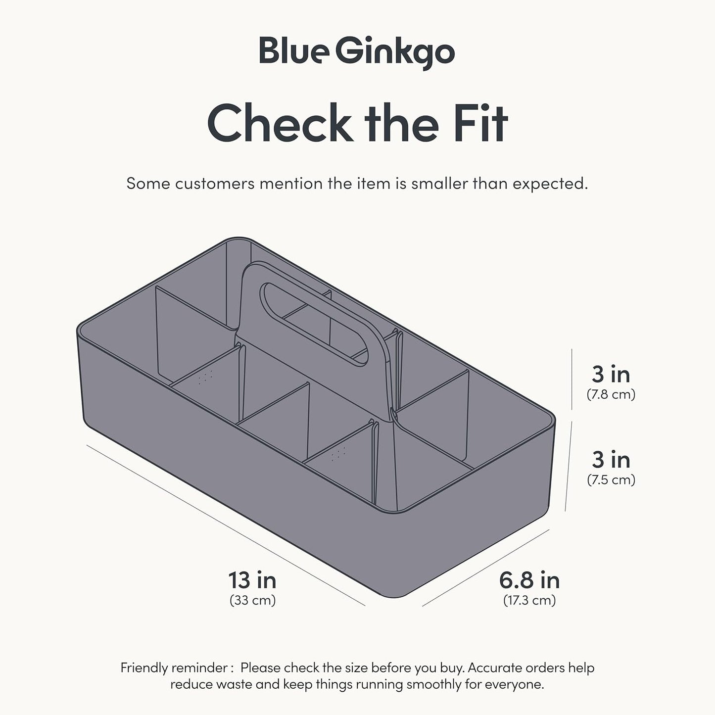 BLUE GINKGO Stackable Organizer Caddy – Korean-Made Portable Tote for Bathroom, Office, Crafts, or School Supplies (Long Rectangle, Gray)