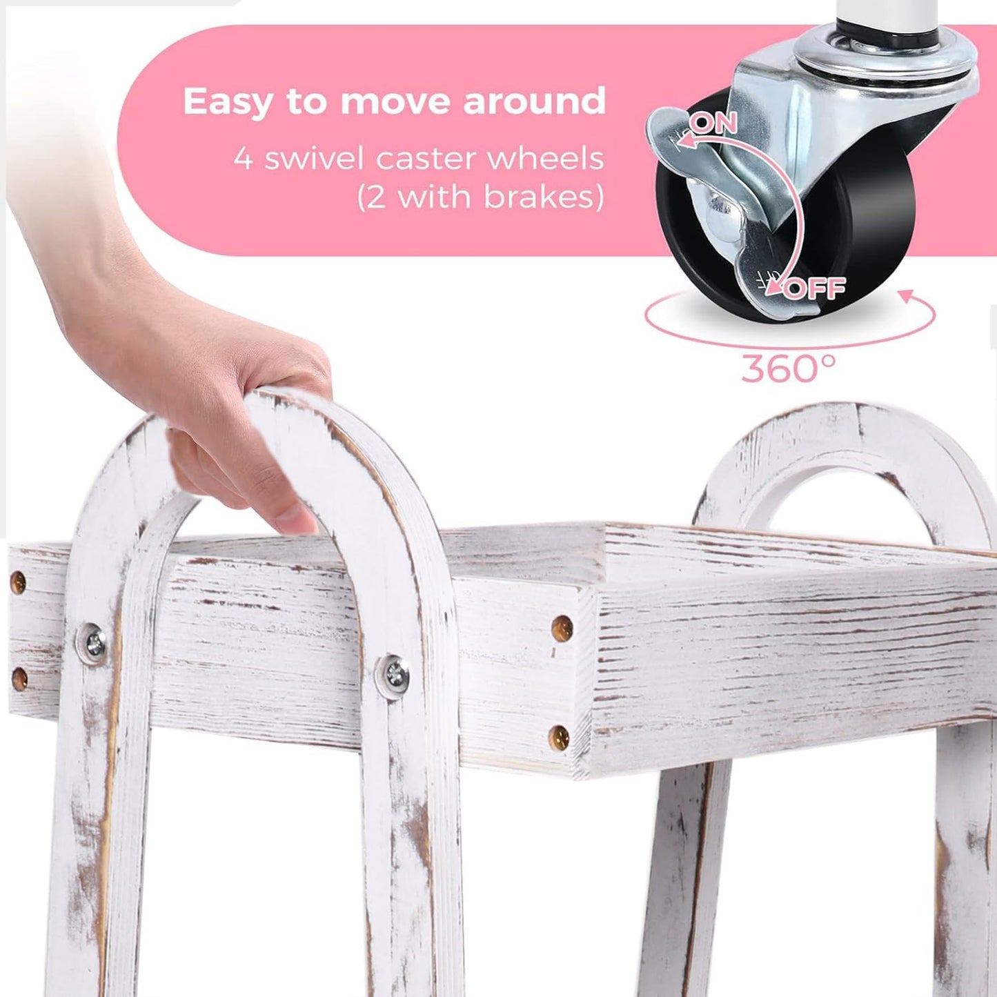 3-Tier Rolling Utility Cart with Lockable Wheels Storage Slim Storage Heavy Duty Cart Mobile Shelving Unit Craft Narrow Organizer for Bathroom Laundry Kitchen (Vintage White)