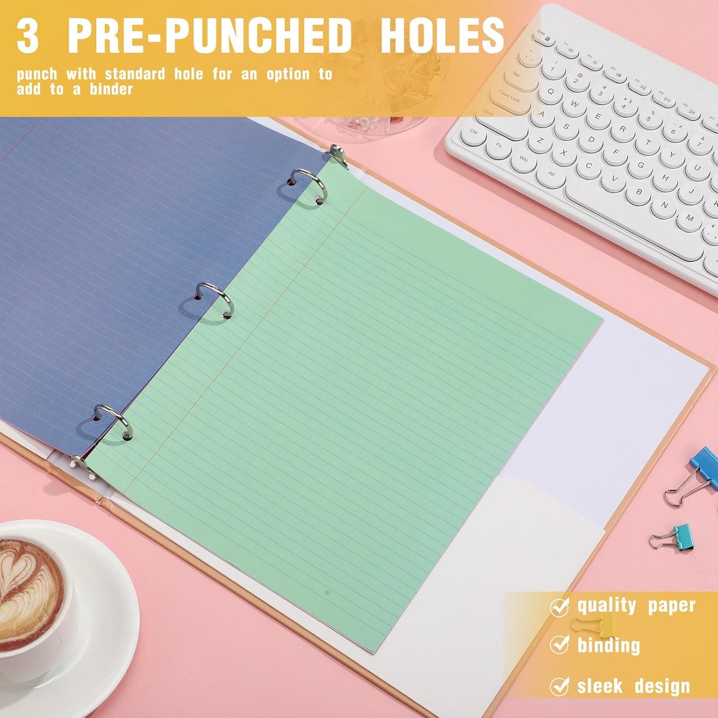 PerKoop 400 Sheets Colored Loose Leaf Paper 8.5" x 11" college ruled Lined 3 Hole Punched notebook Filler Paper for 3 Ring Binders Office School Supplies (Candy Colors)