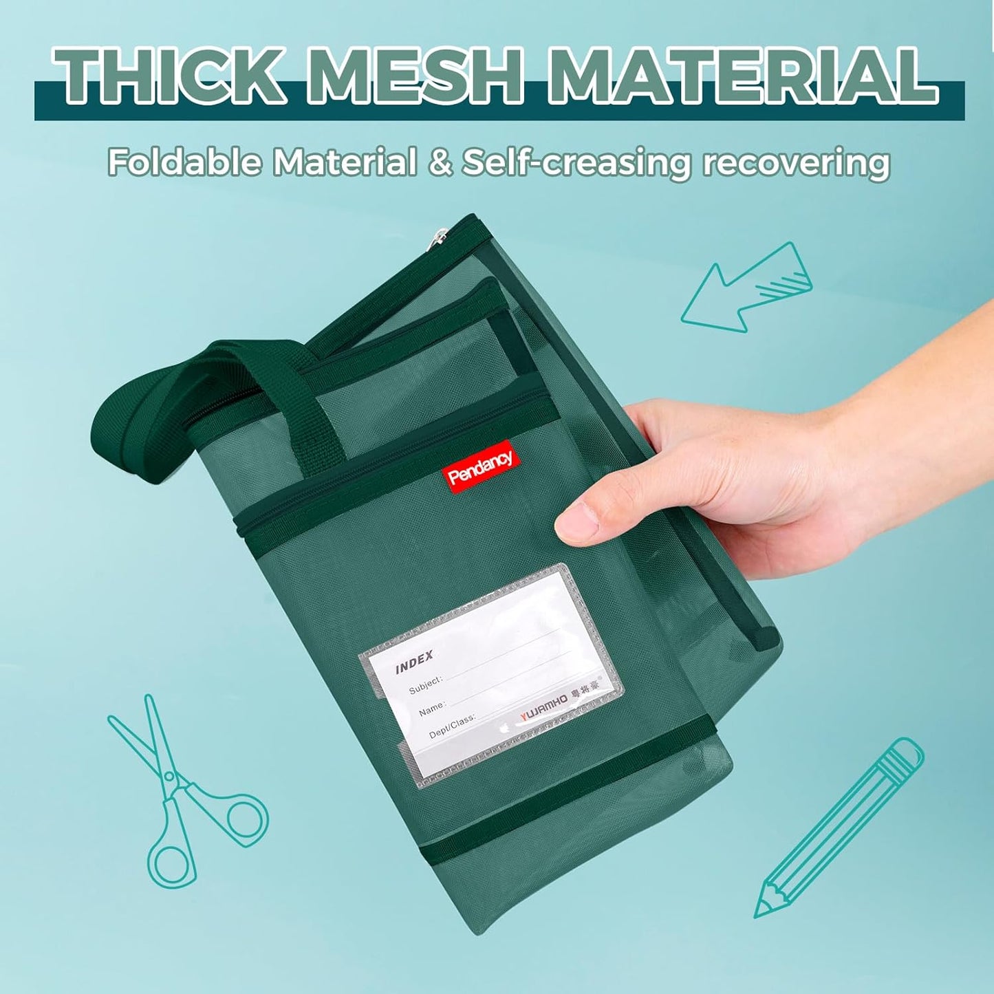 Pendancy Mesh Zipper Pouch A3 Size, Large Double Pocket Lightweight Nylon Transparent File Bag with Handle, 13x17 in Foldable Document Storage for Puzzle Project/Cross Stitch/Travel/Office (Green)