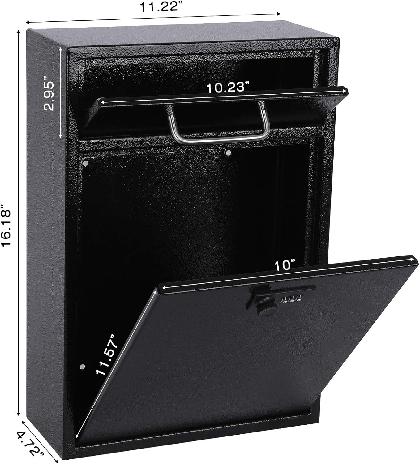xydled Wall Mount Mailboxes with Combination Lock, Wall Mail Box for Outside, Locking Mailbox with Lock, Hanging Secured Postbox, Security Key Drop Box, 17.6H x 12.2L x 5.7W Inches, Black, XL Large