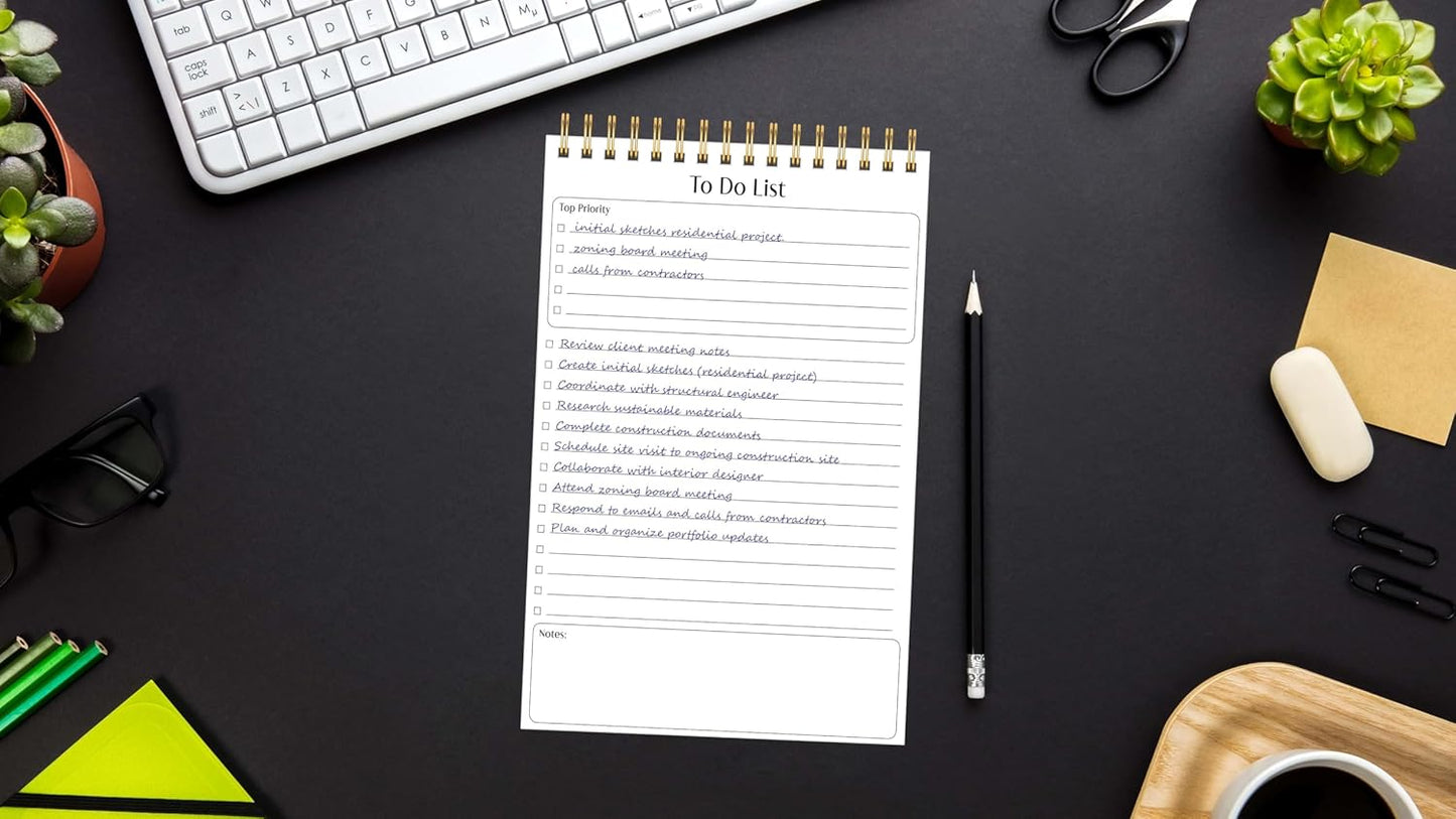 Better Office Products To Do List Mini Notepads, 5.5" x 8.5", Planning Note Pads, 50 Sheets Per Pad, Double Wire Spiral, Daily Agenda Productivity Checklist Organizer (6 Pack)